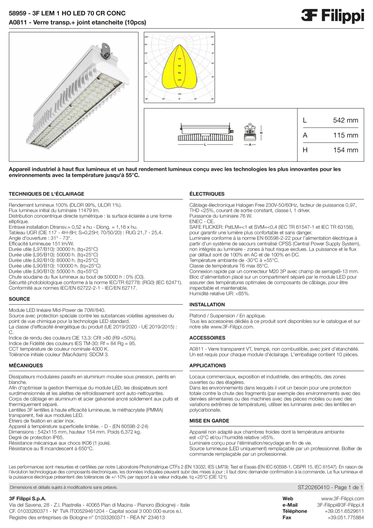 58959+A0811 - 3F LEM 1 HO LED 70 CR CONC + VT - Datasheet - fr