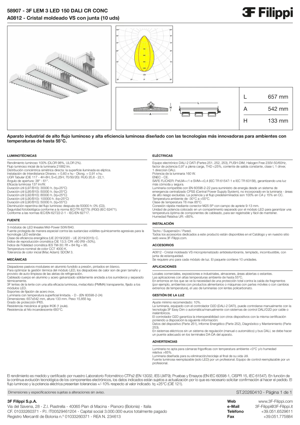 58907+A0812 - 3F LEM 3 LED 150 DALI CR CONC + VS - Datasheet - es