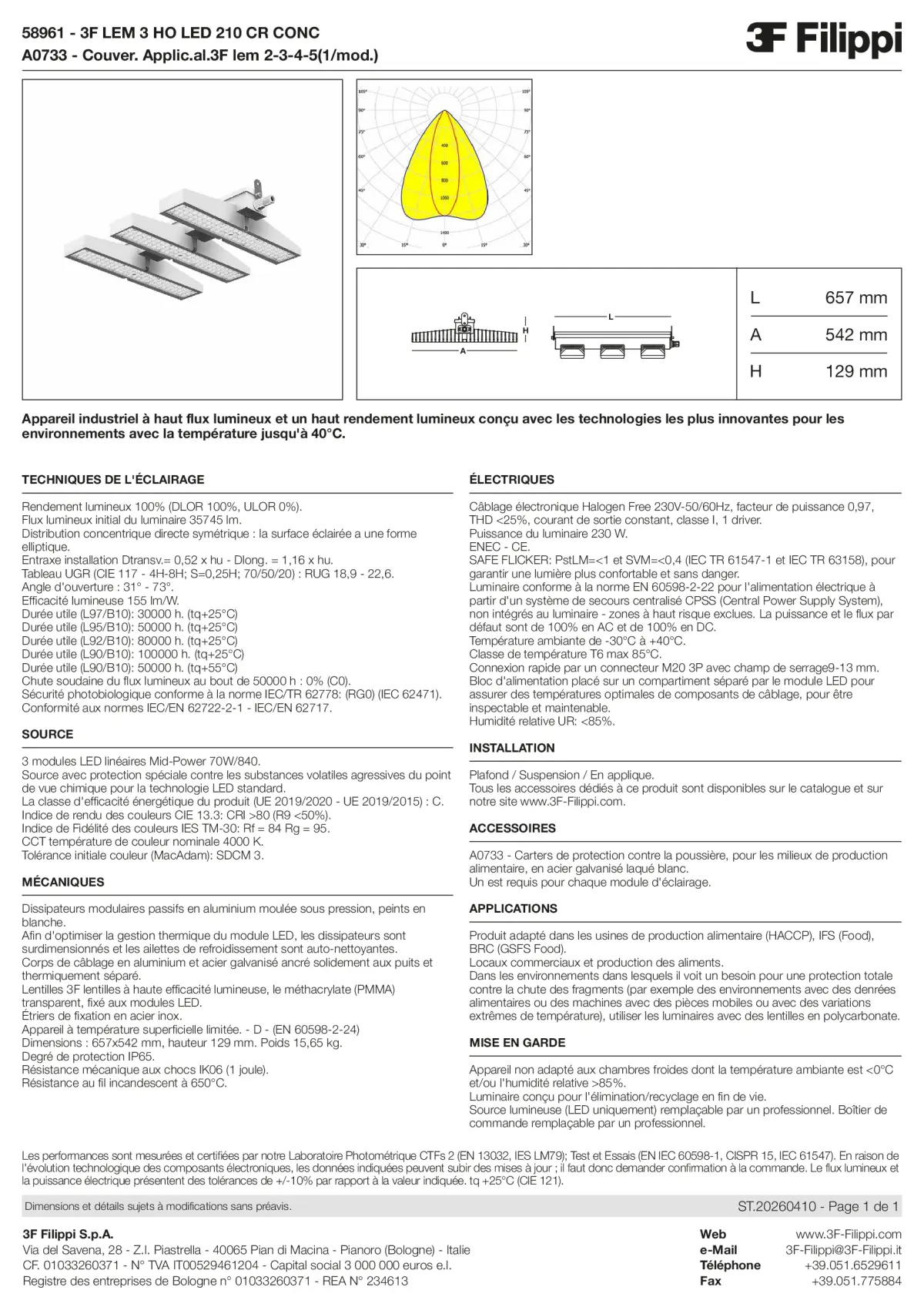 58961+A0733 - 3F LEM 3 HO LED 210 CR CONC + FOOD - Datasheet - fr