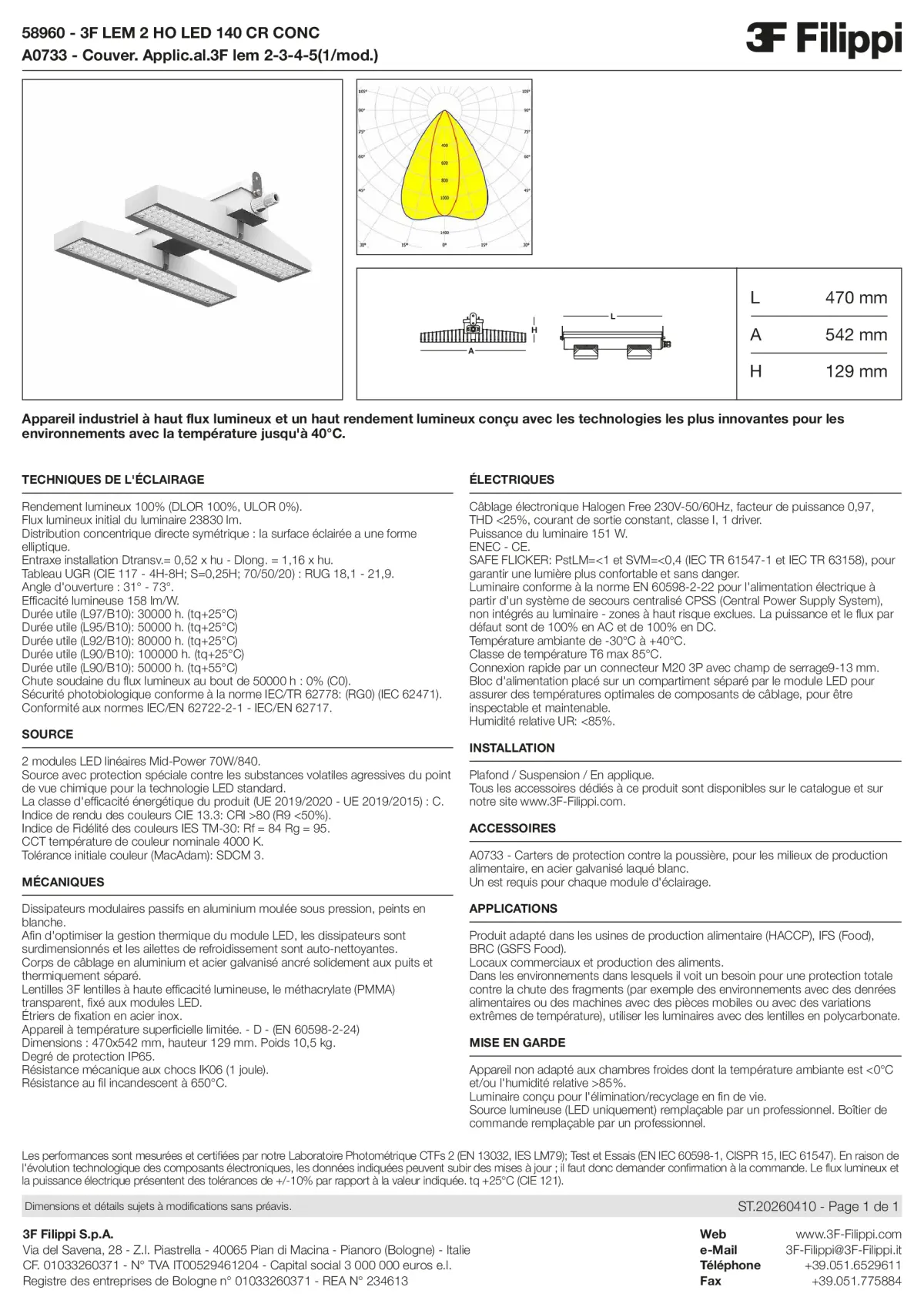58960+A0733 - 3F LEM 2 HO LED 140 CR CONC + FOOD - Datasheet - fr
