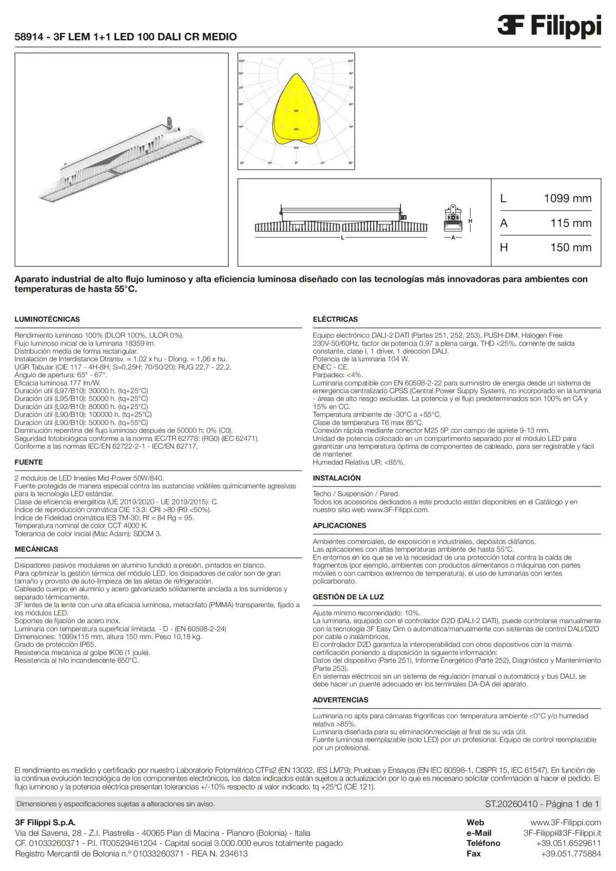 58914 - 3F LEM 1+1 LED 100 DALI CR MEDIO - Datasheet - es