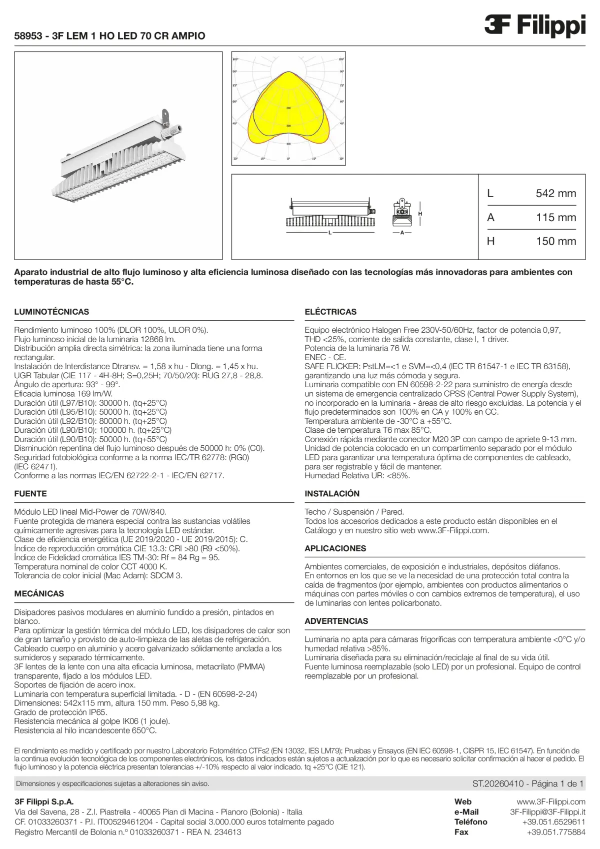 58953 - 3F LEM 1 HO LED 70 CR AMPIO - Datasheet - es