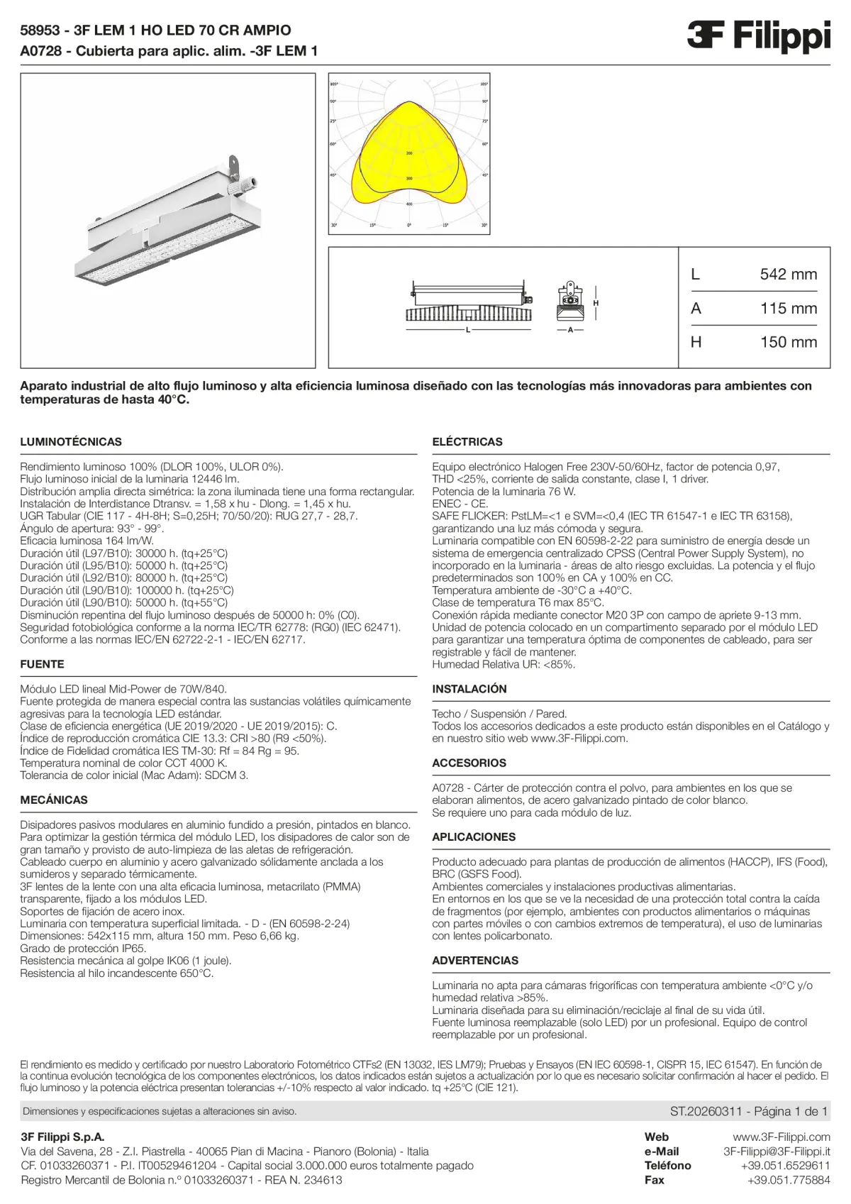 58953+A0728 - 3F LEM 1 HO LED 70 CR AMPIO + FOOD - Datasheet - es