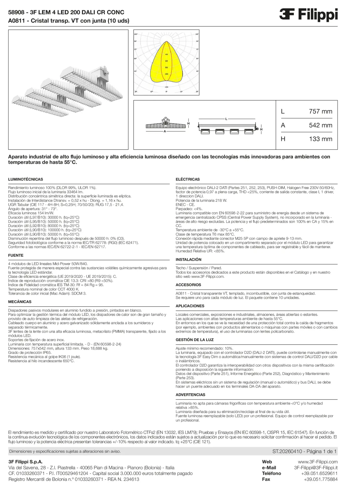 58908+A0811 - 3F LEM 4 LED 200 DALI CR CONC + VT - Datasheet - es
