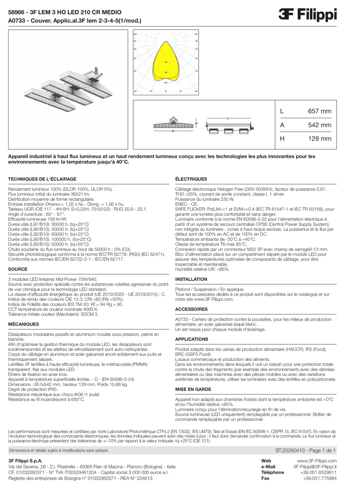 58966+A0733 - 3F LEM 3 HO LED 210 CR MEDIO + FOOD - Datasheet - fr