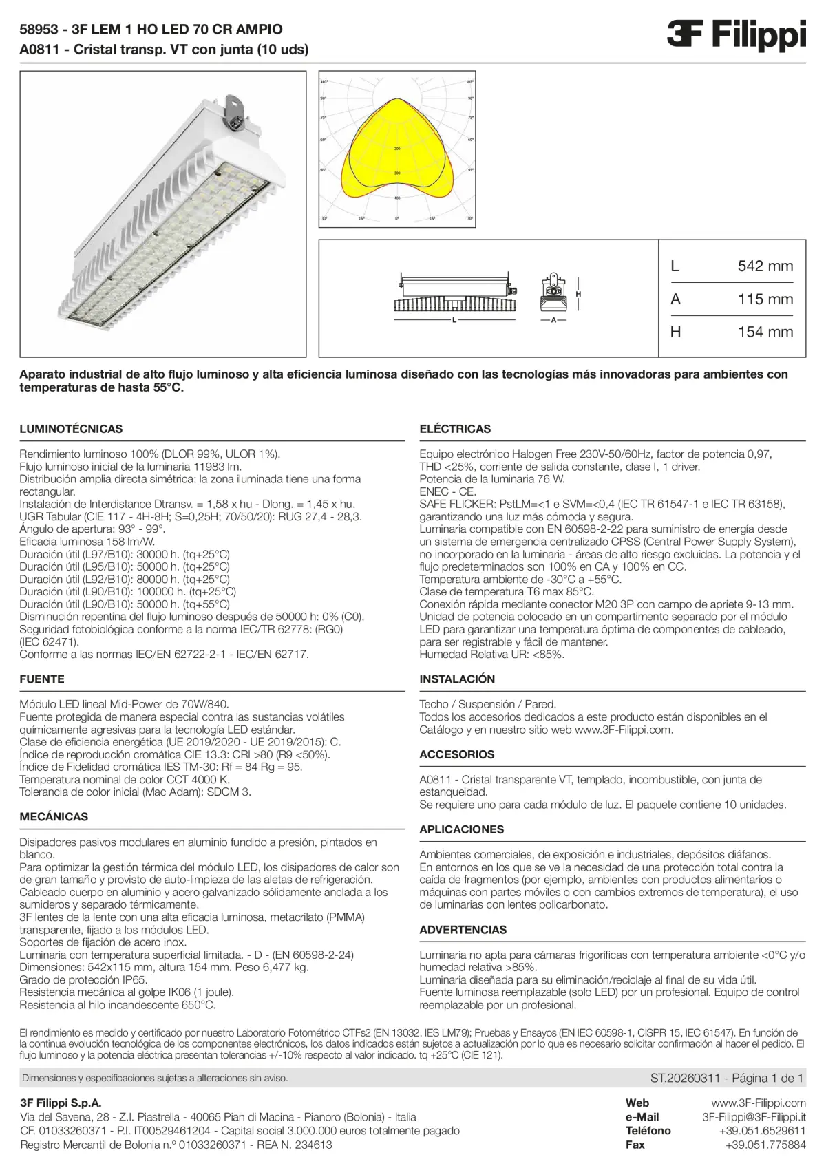 58953+A0811 - 3F LEM 1 HO LED 70 CR AMPIO + VT - Datasheet - es