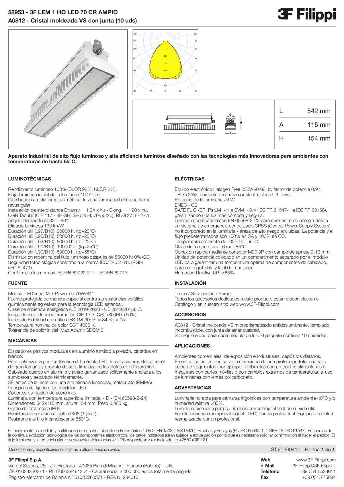 58953+A0812 - 3F LEM 1 HO LED 70 CR AMPIO + VS - Datasheet - es