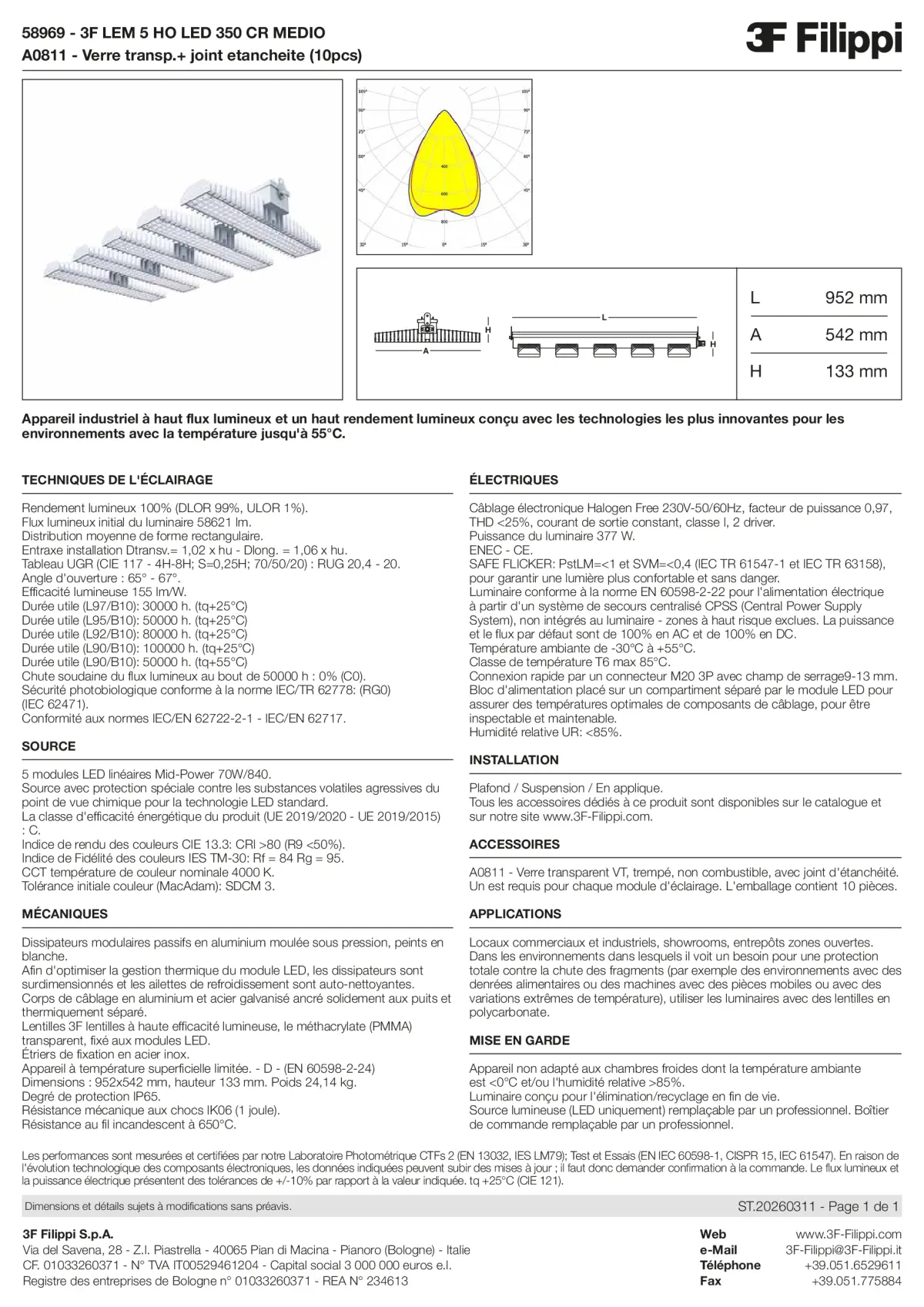 58969+A0811 - 3F LEM 5 HO LED 350 CR MEDIO + VT - Datasheet - fr