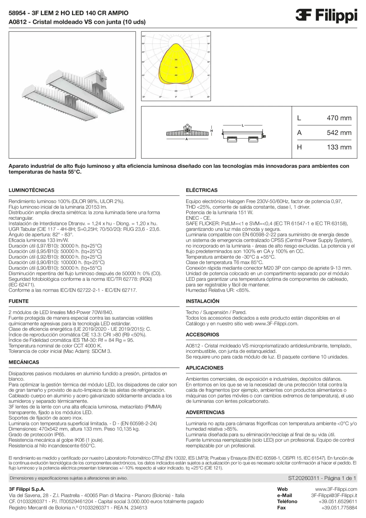 58954+A0812 - 3F LEM 2 HO LED 140 CR AMPIO + VS - Datasheet - es
