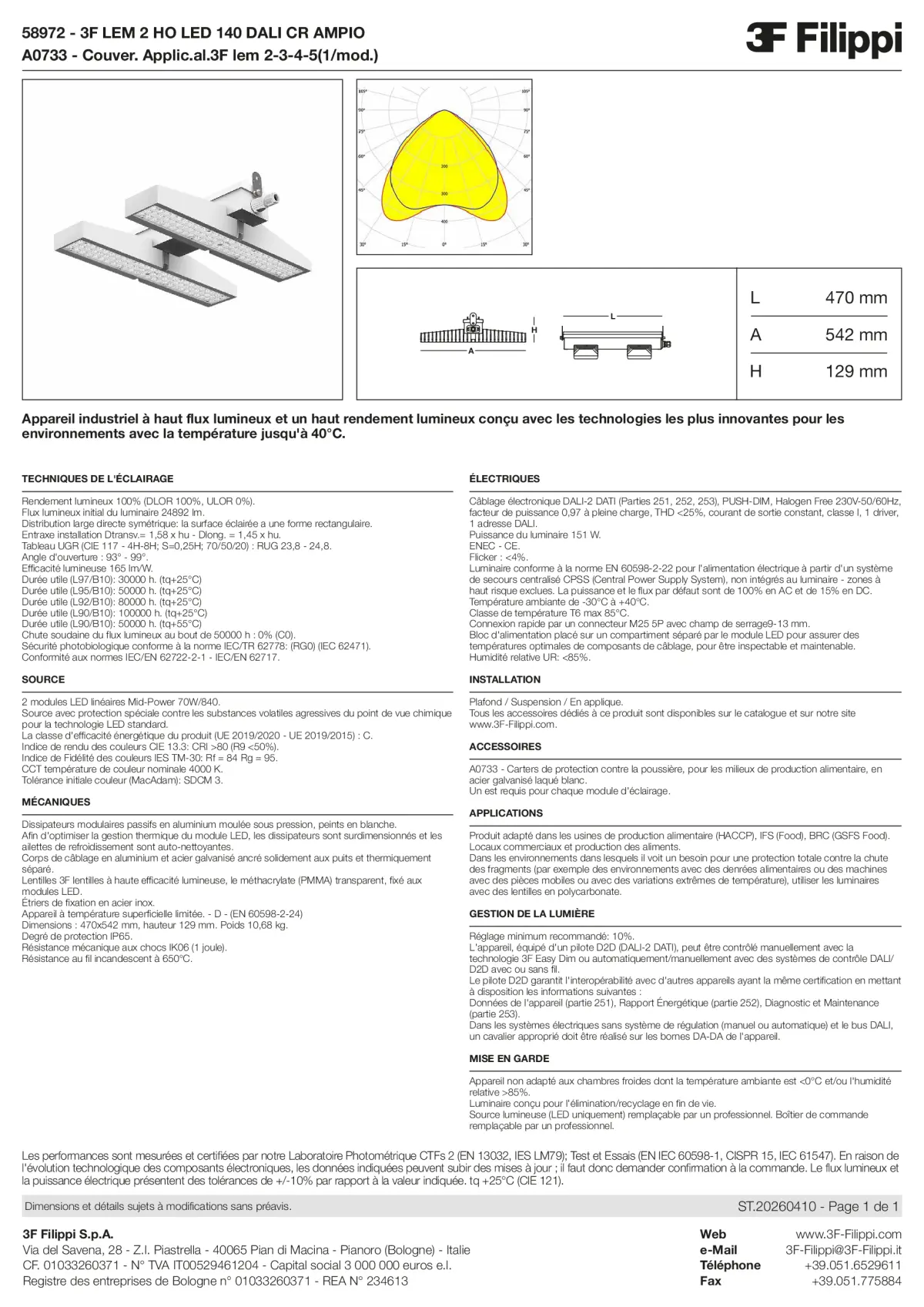58972+A0733 - 3F LEM 2 HO LED 140 DALI CR AMPIO + FOOD - Datasheet - fr