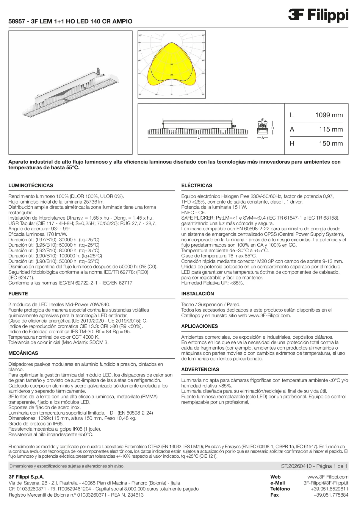 58957 - 3F LEM 1+1 HO LED 140 CR AMPIO - Datasheet - es