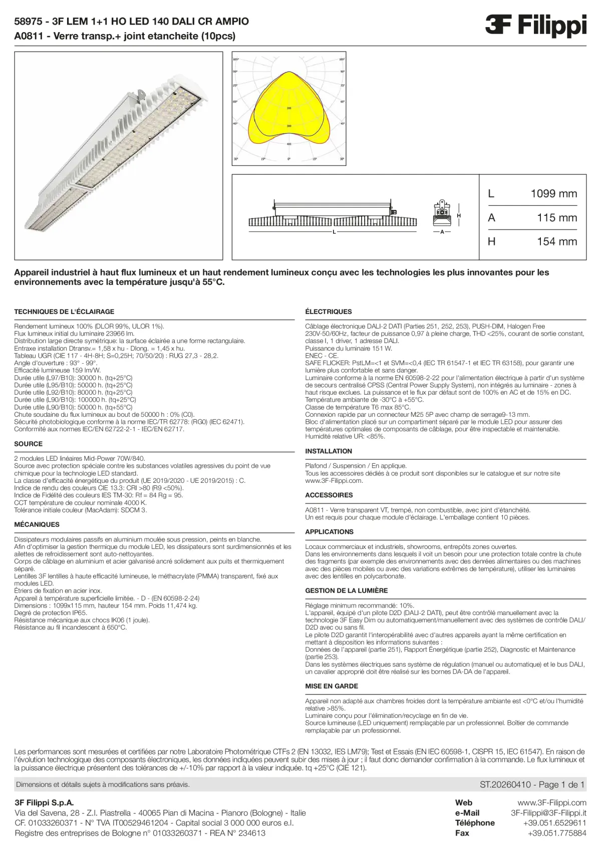 58975+A0811 - 3F LEM 1+1 HO LED 140 DALI CR AMPIO + VT - Datasheet - fr