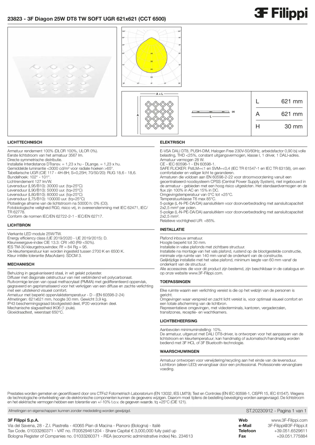 23823 - 3F Diagon 25W DT8 TW SOFT UGR 621x621 (CCT 6500) - Datasheet - nl