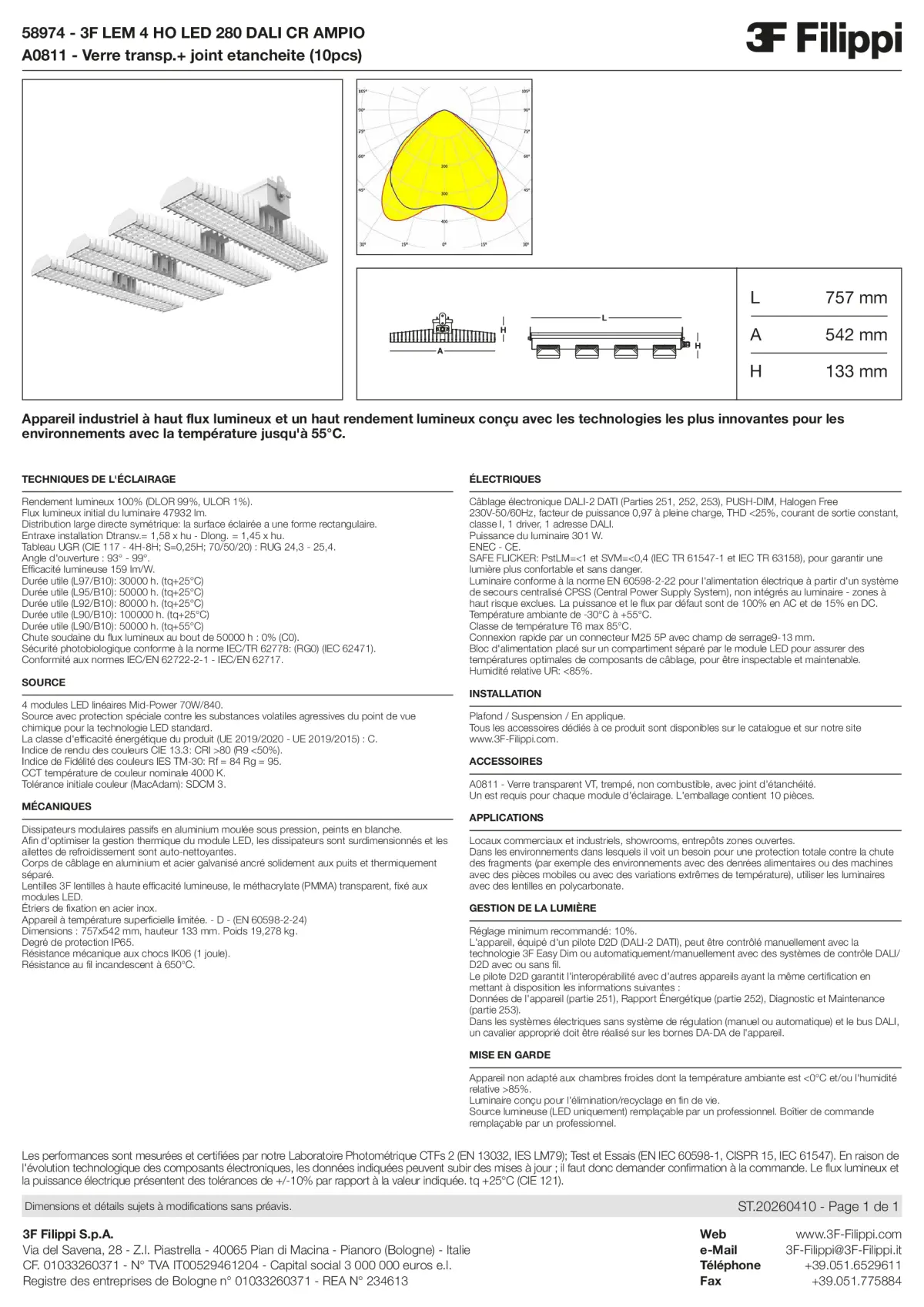 58974+A0811 - 3F LEM 4 HO LED 280 DALI CR AMPIO + VT - Datasheet - fr