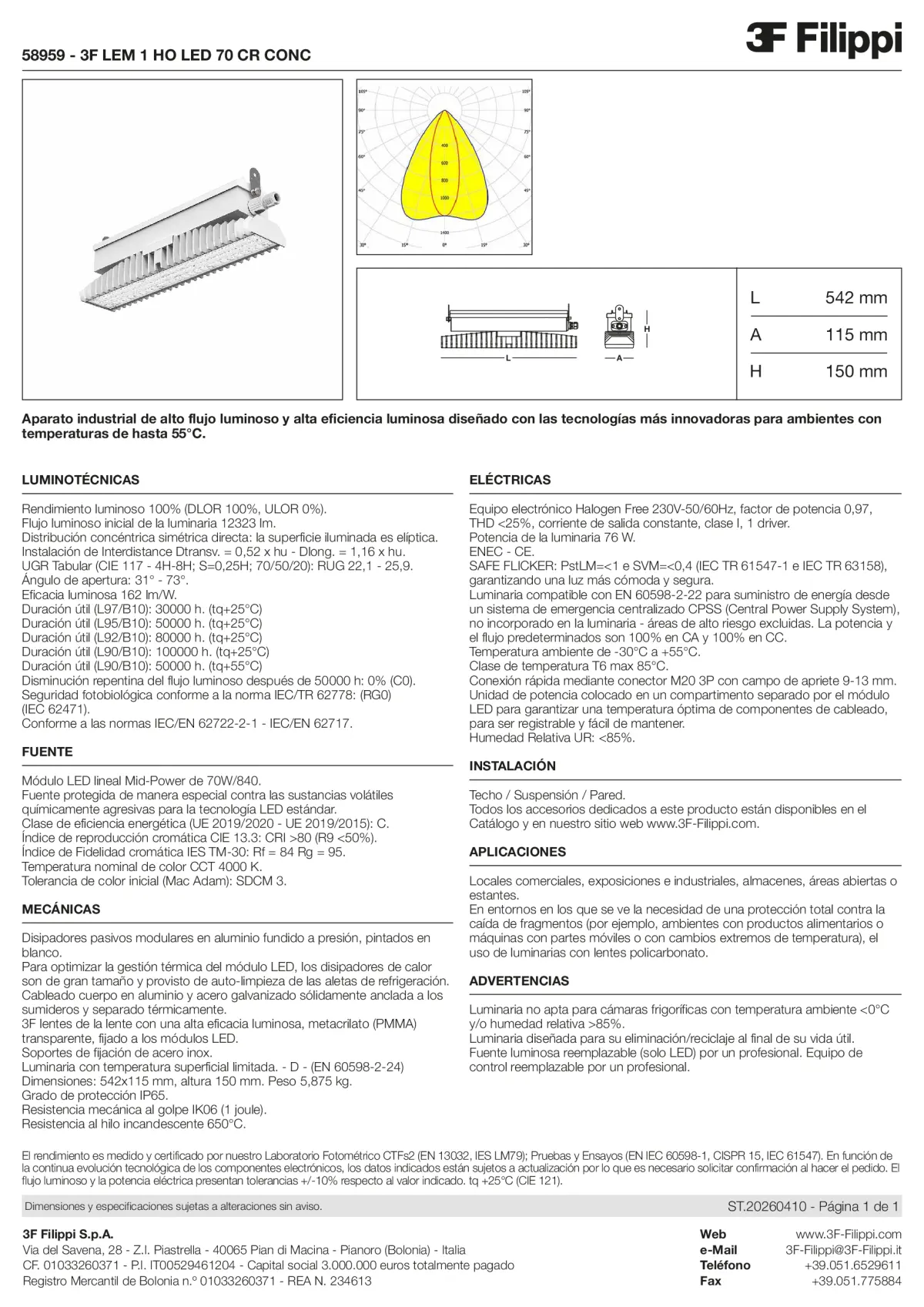 58959 - 3F LEM 1 HO LED 70 CR CONC - Datasheet - es