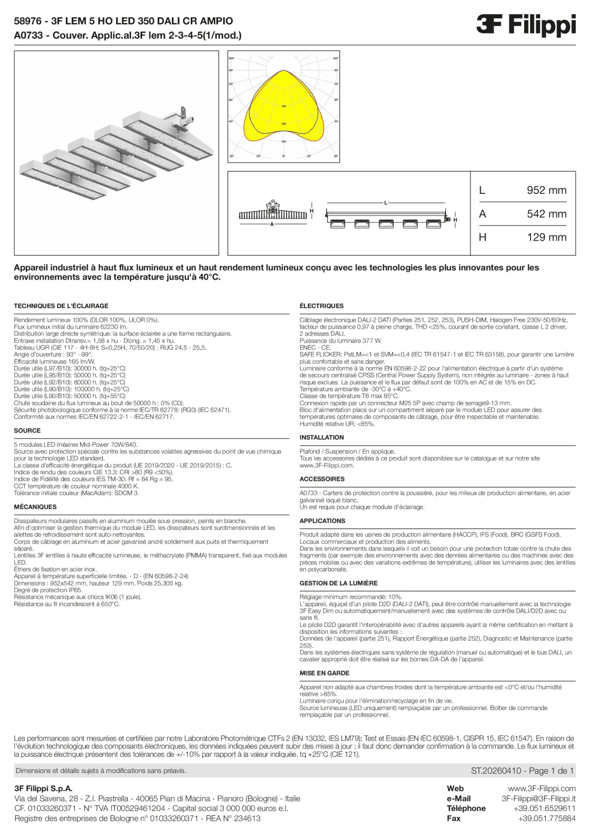 58976+A0733 - 3F LEM 5 HO LED 350 DALI CR AMPIO + FOOD - Datasheet - fr