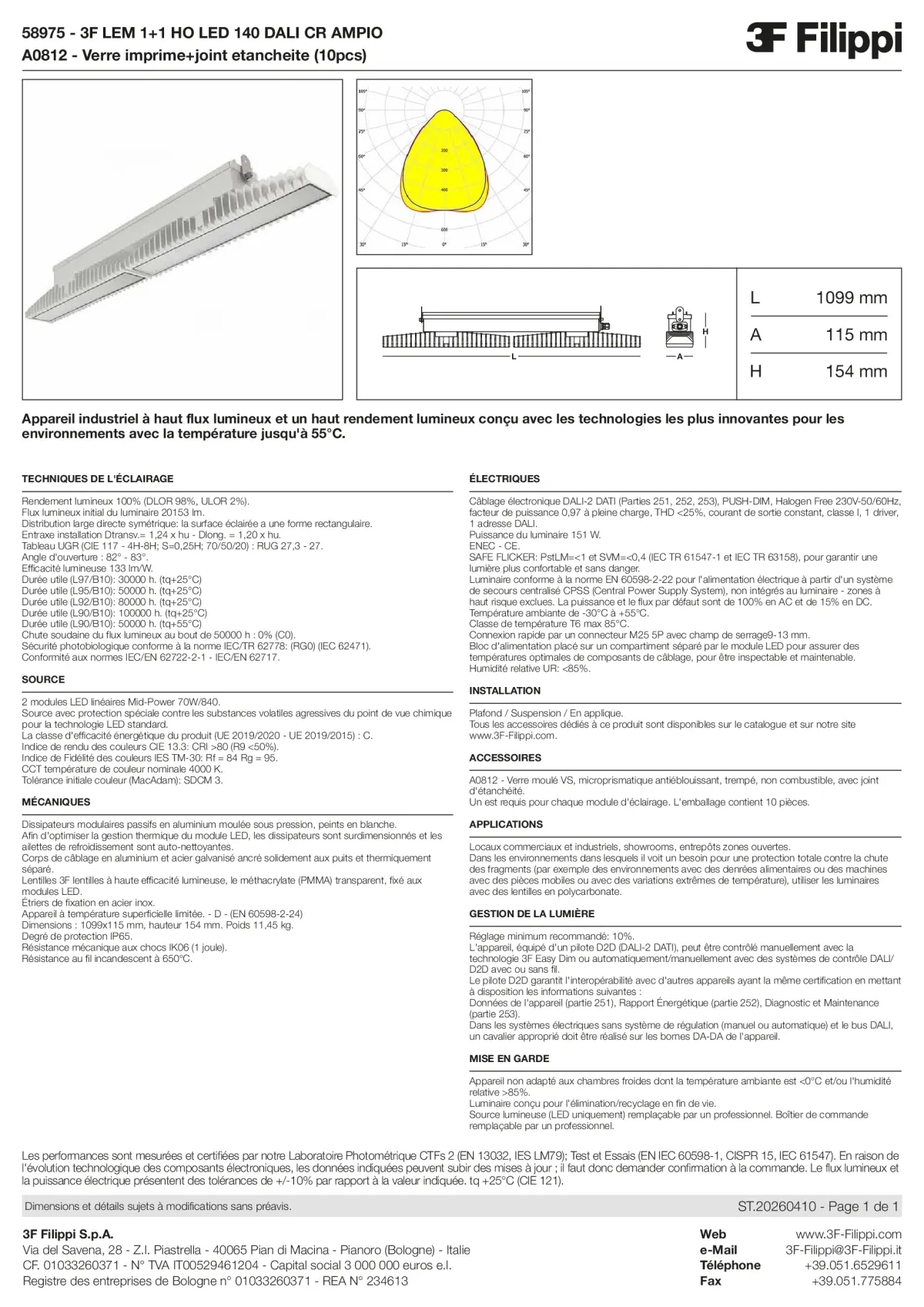 58975+A0812 - 3F LEM 1+1 HO LED 140 DALI CR AMPIO + VS - Datasheet - fr