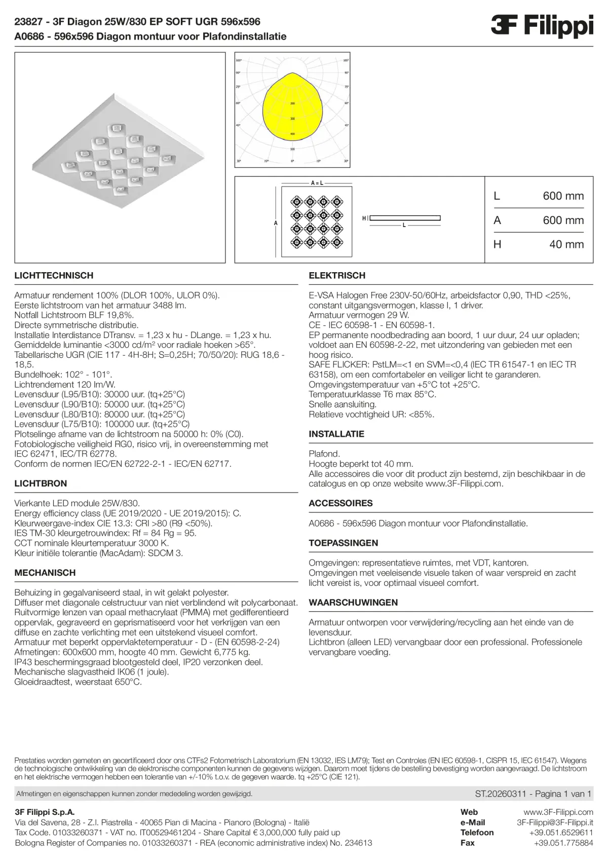 23827+A0686 - 3F Diagon 25W-830 EP SOFT UGR 596x596 + Corn.plaf. - Datasheet - nl