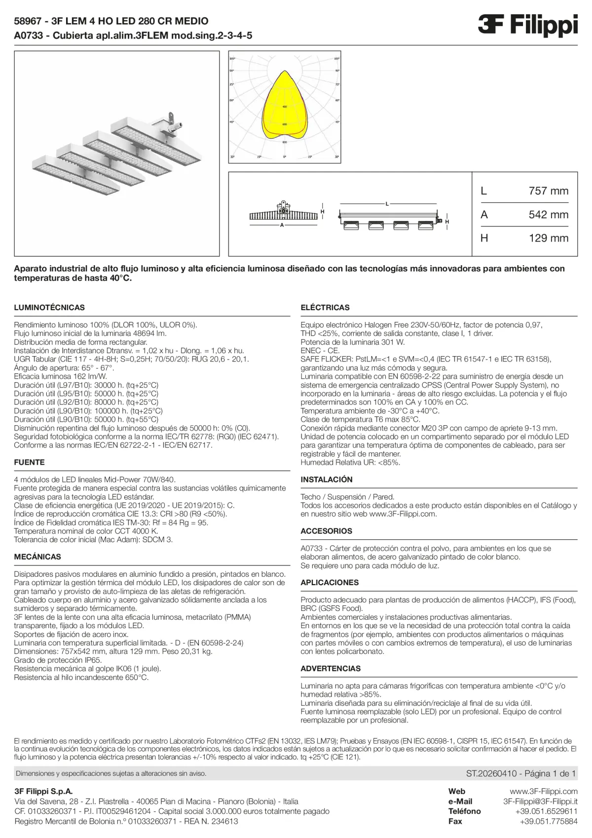 58967+A0733 - 3F LEM 4 HO LED 280 CR MEDIO + FOOD - Datasheet - es