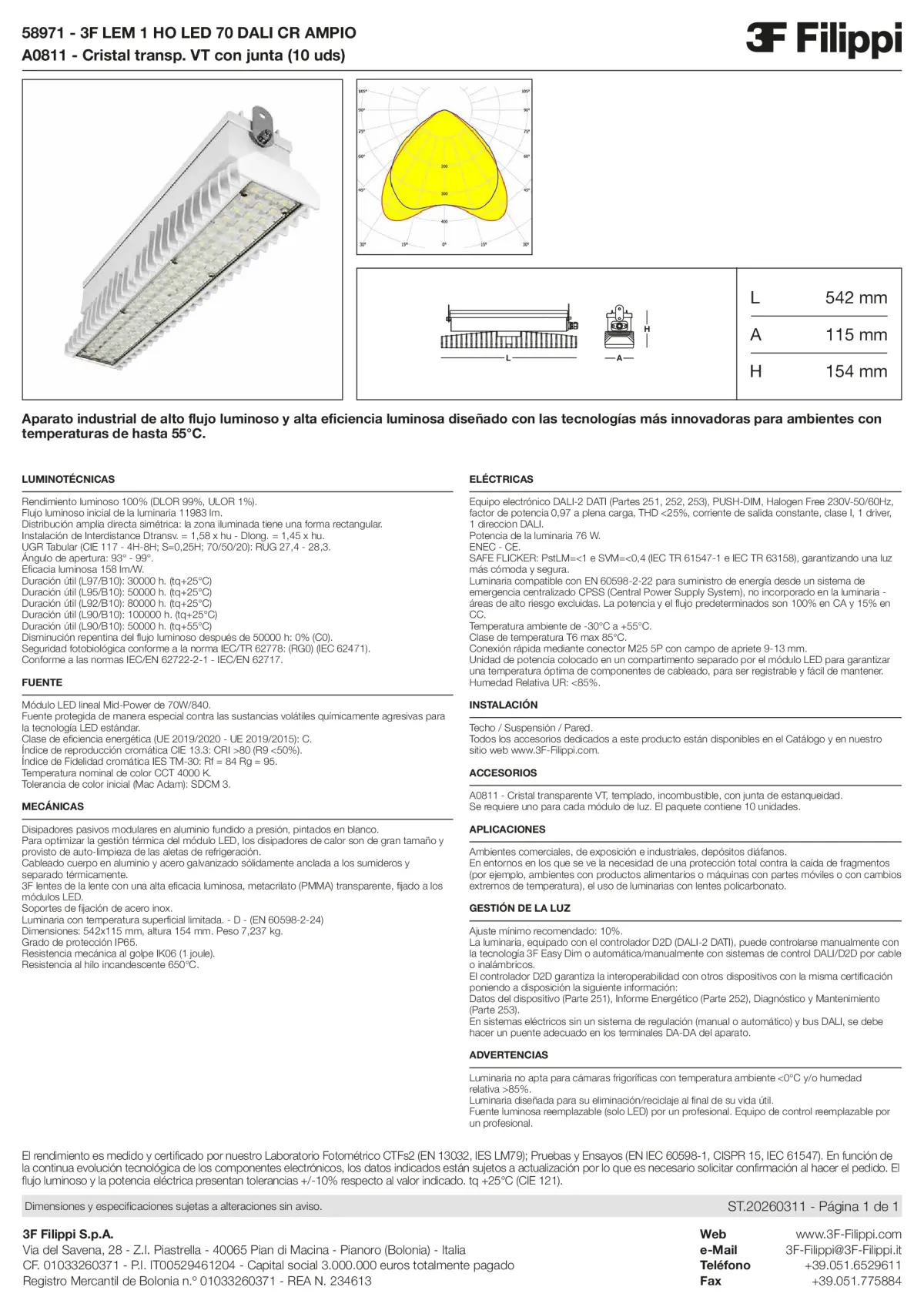 58971+A0811 - 3F LEM 1 HO LED 70 DALI CR AMPIO + VT - Datasheet - es