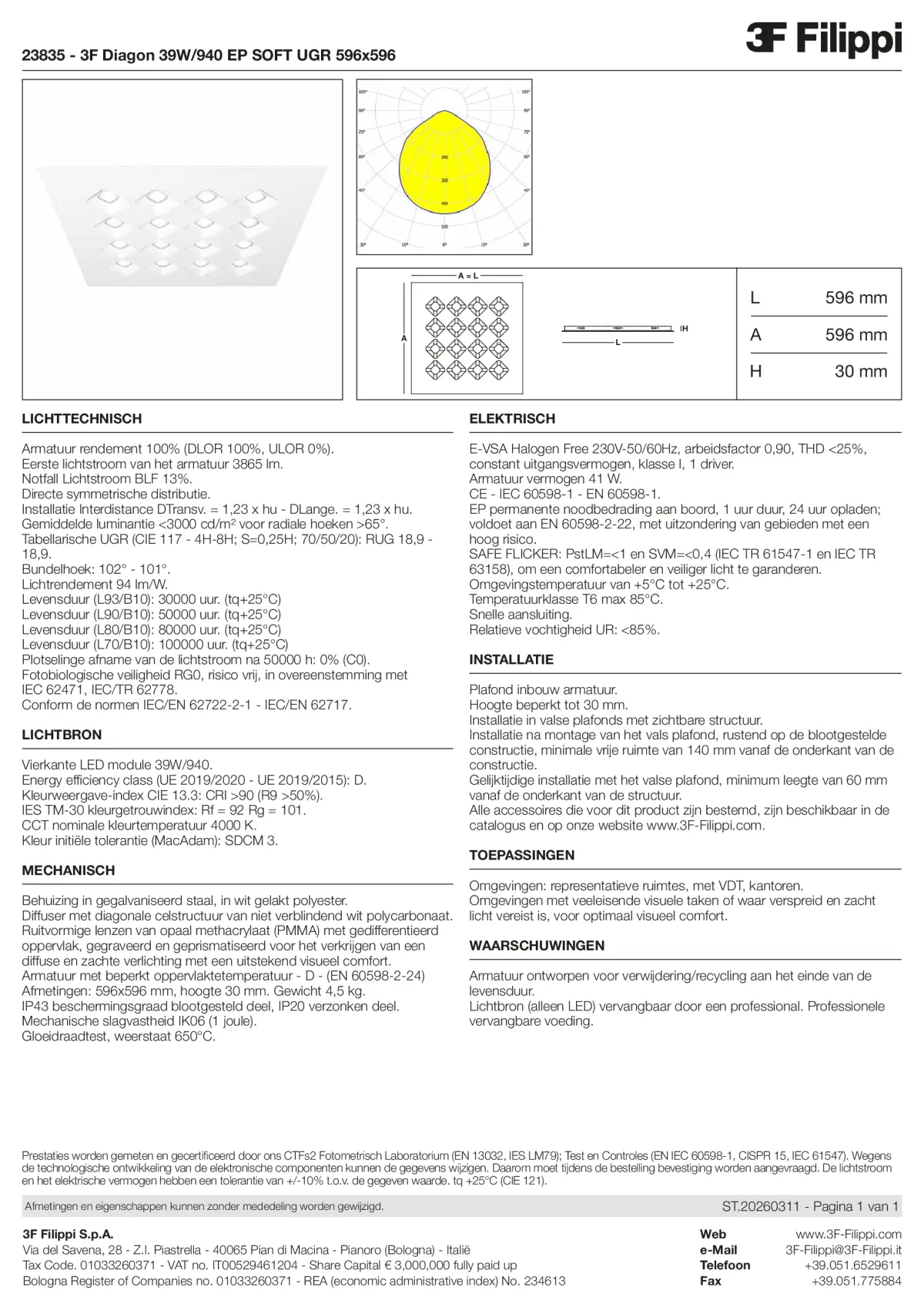 23835 - 3F Diagon 39W-940 EP SOFT UGR 596x596 - Datasheet - nl
