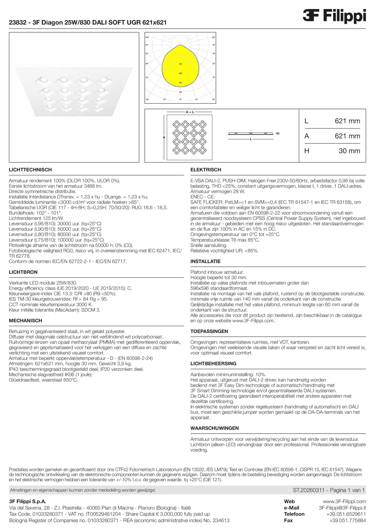 23832 - 3F Diagon 25W-830 DALI SOFT UGR 621x621 - Datasheet - nl