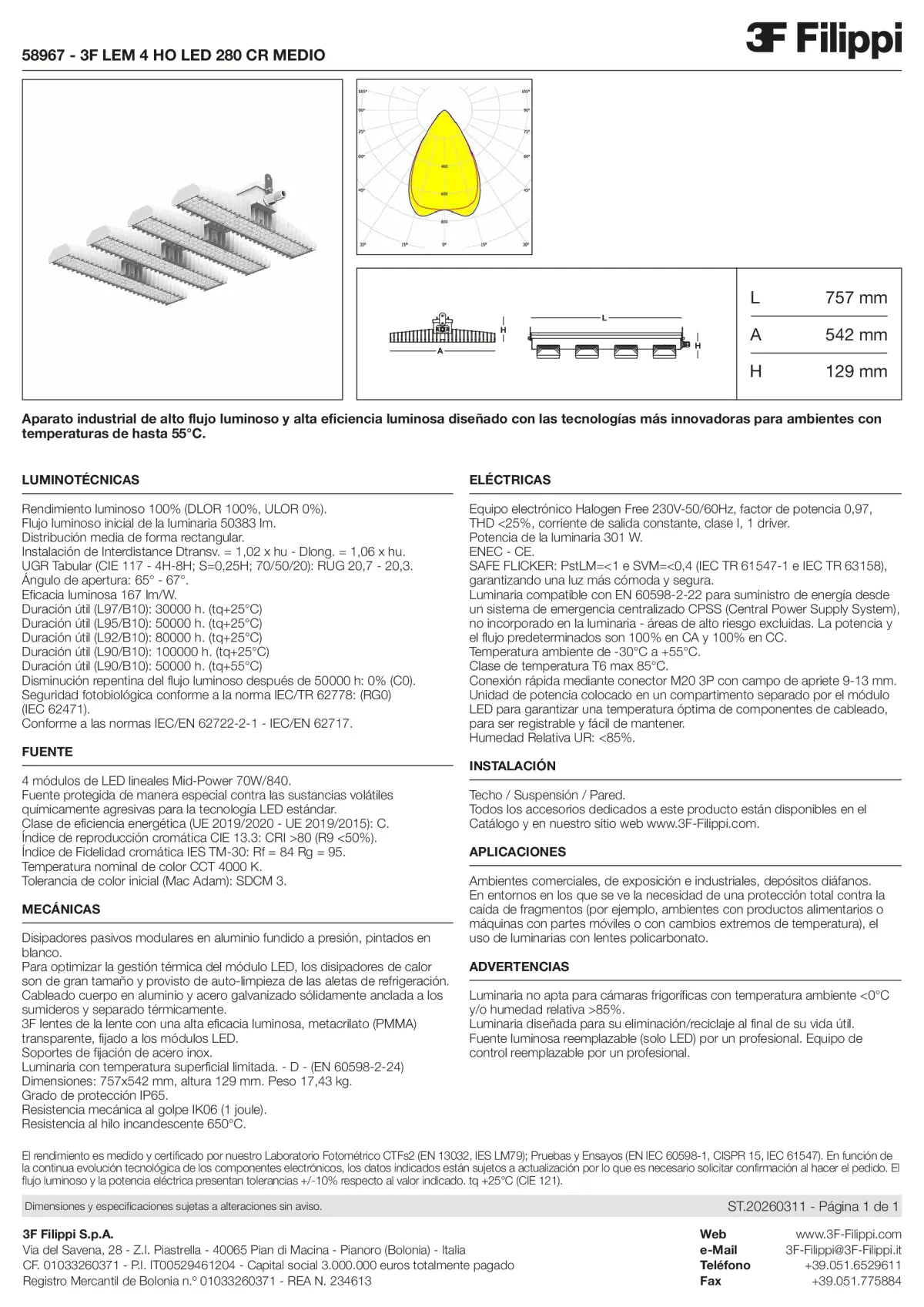 58967 - 3F LEM 4 HO LED 280 CR MEDIO - Datasheet - es
