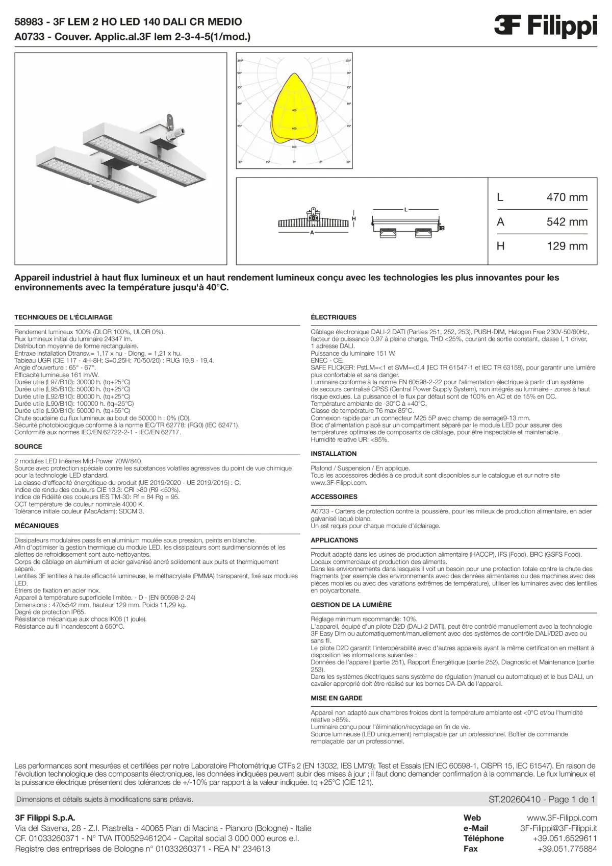 58983+A0733 - 3F LEM 2 HO LED 140 DALI CR MEDIO + FOOD - Datasheet - fr