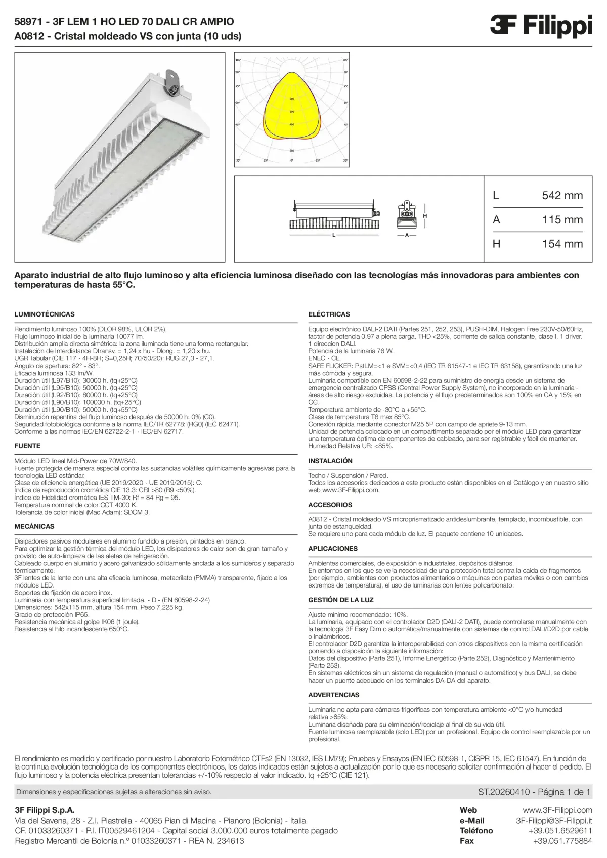 58971+A0812 - 3F LEM 1 HO LED 70 DALI CR AMPIO + VS - Datasheet - es