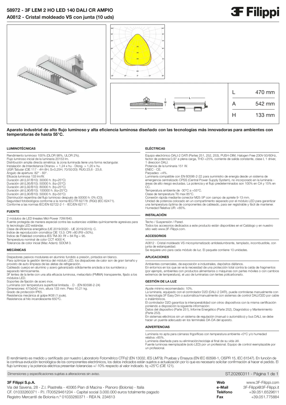 58972+A0812 - 3F LEM 2 HO LED 140 DALI CR AMPIO + VS - Datasheet - es