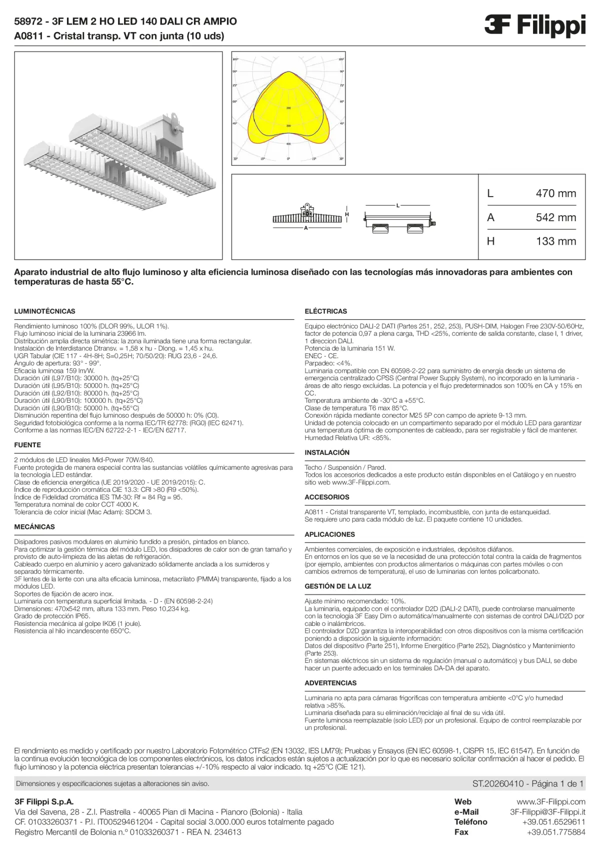 58972+A0811 - 3F LEM 2 HO LED 140 DALI CR AMPIO + VT - Datasheet - es