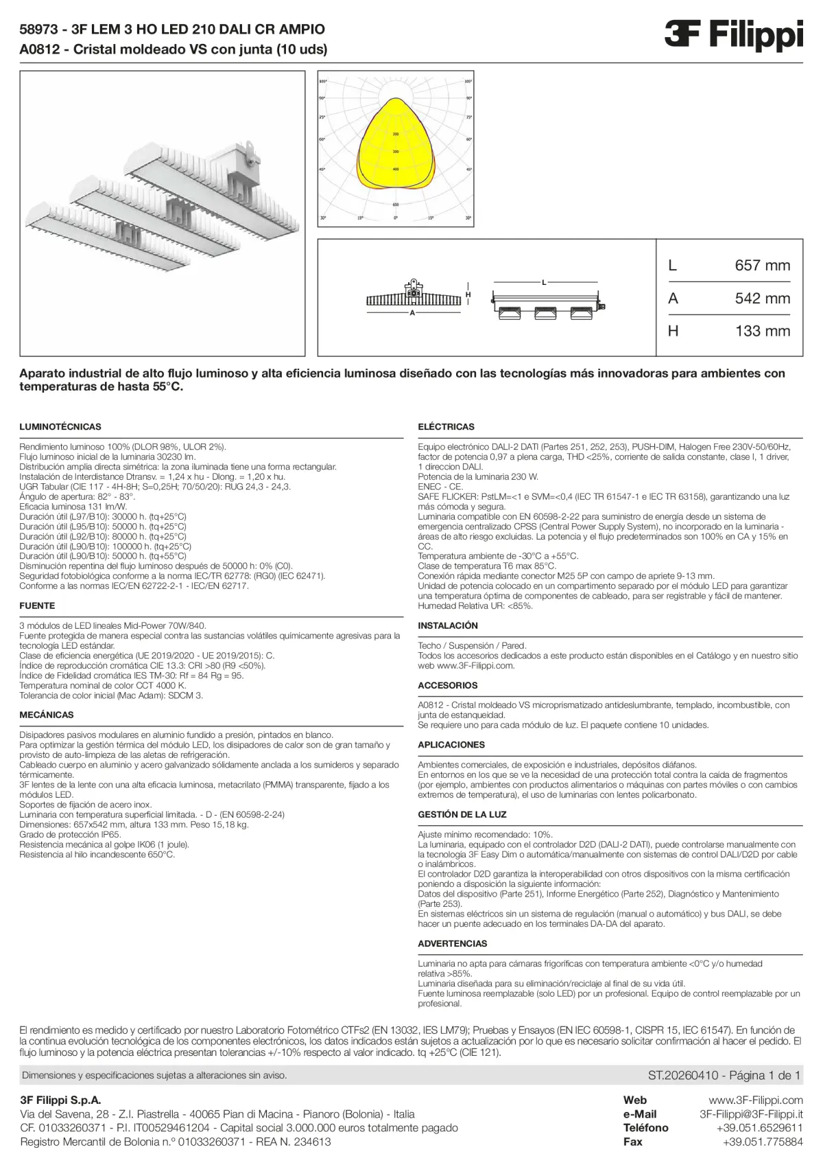 58973+A0812 - 3F LEM 3 HO LED 210 DALI CR AMPIO + VS - Datasheet - es