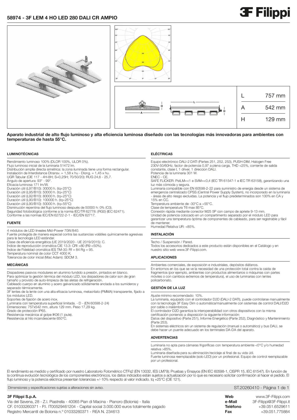 58974 - 3F LEM 4 HO LED 280 DALI CR AMPIO - Datasheet - es