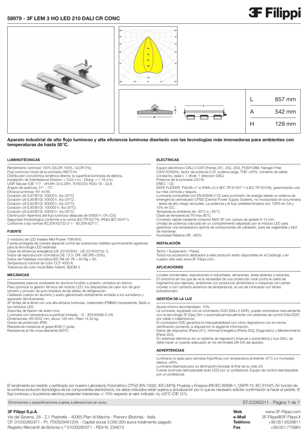 58979 - 3F LEM 3 HO LED 210 DALI CR CONC - Datasheet - es