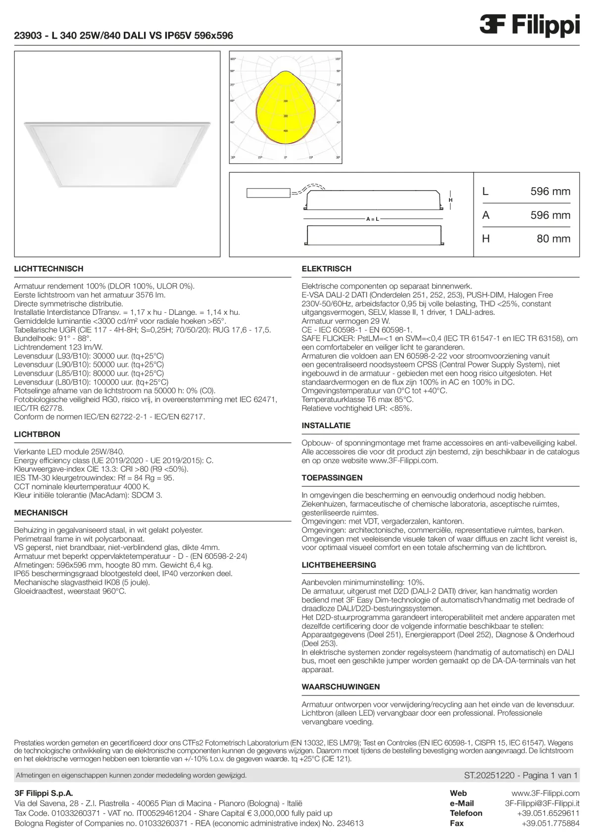 23903 - L 340 25W-840 DALI VS IP65V 596x596 - Datasheet - nl