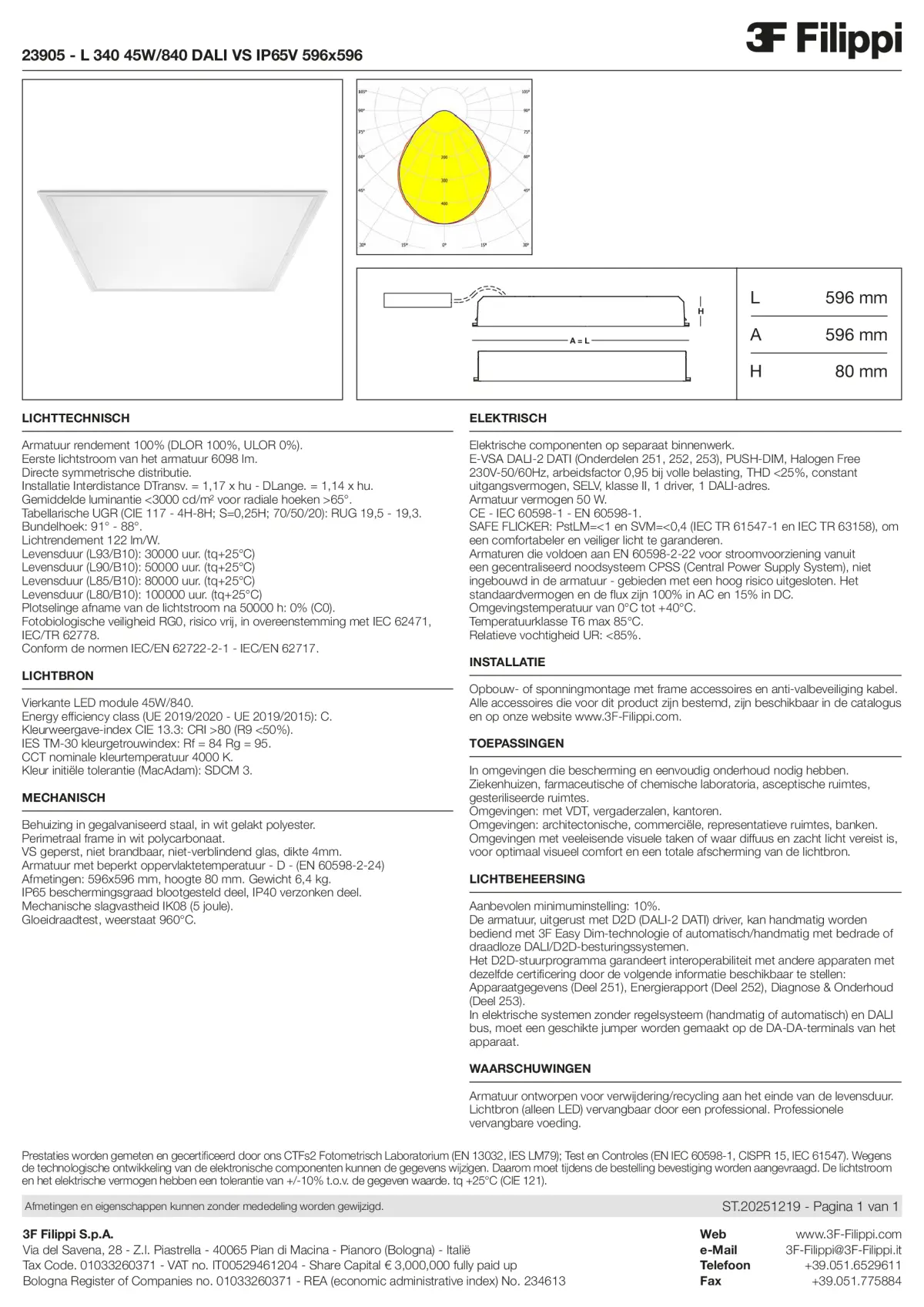 23905 - L 340 45W-840 DALI VS IP65V 596x596 - Datasheet - nl