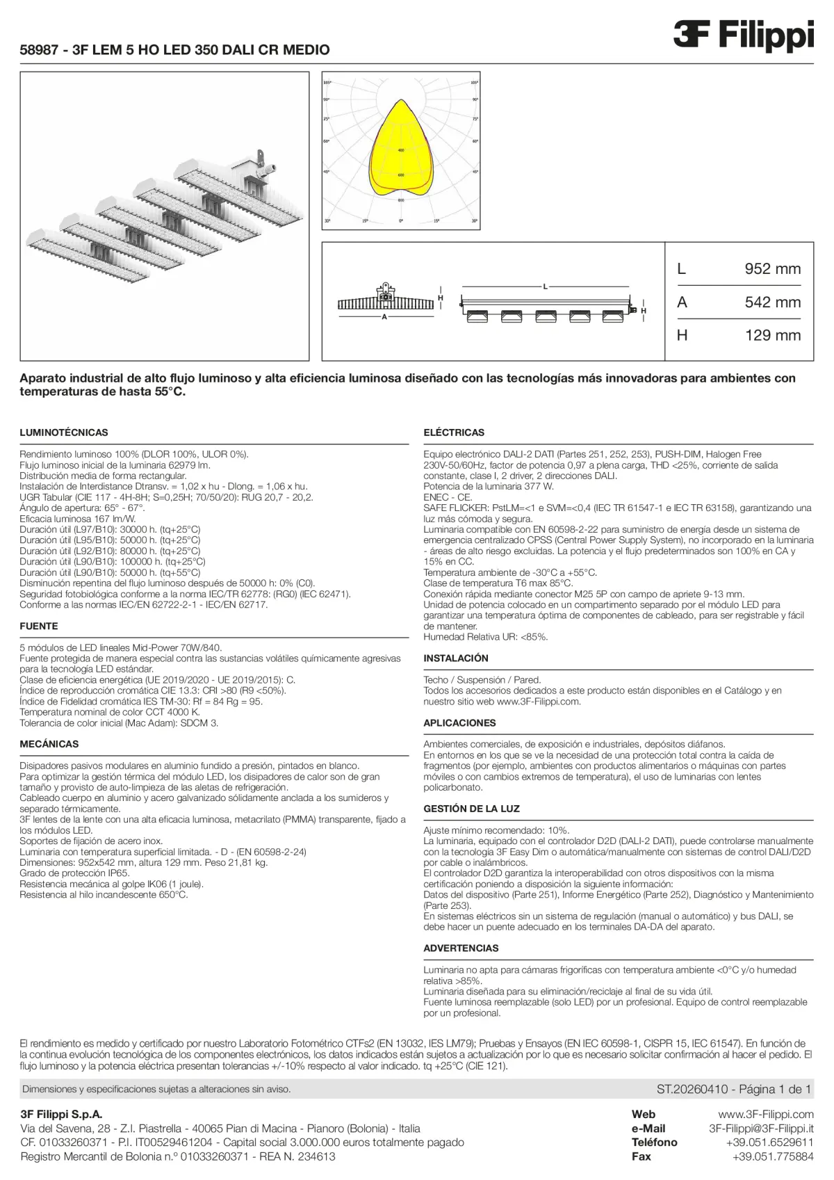 58987 - 3F LEM 5 HO LED 350 DALI CR MEDIO - Datasheet - es