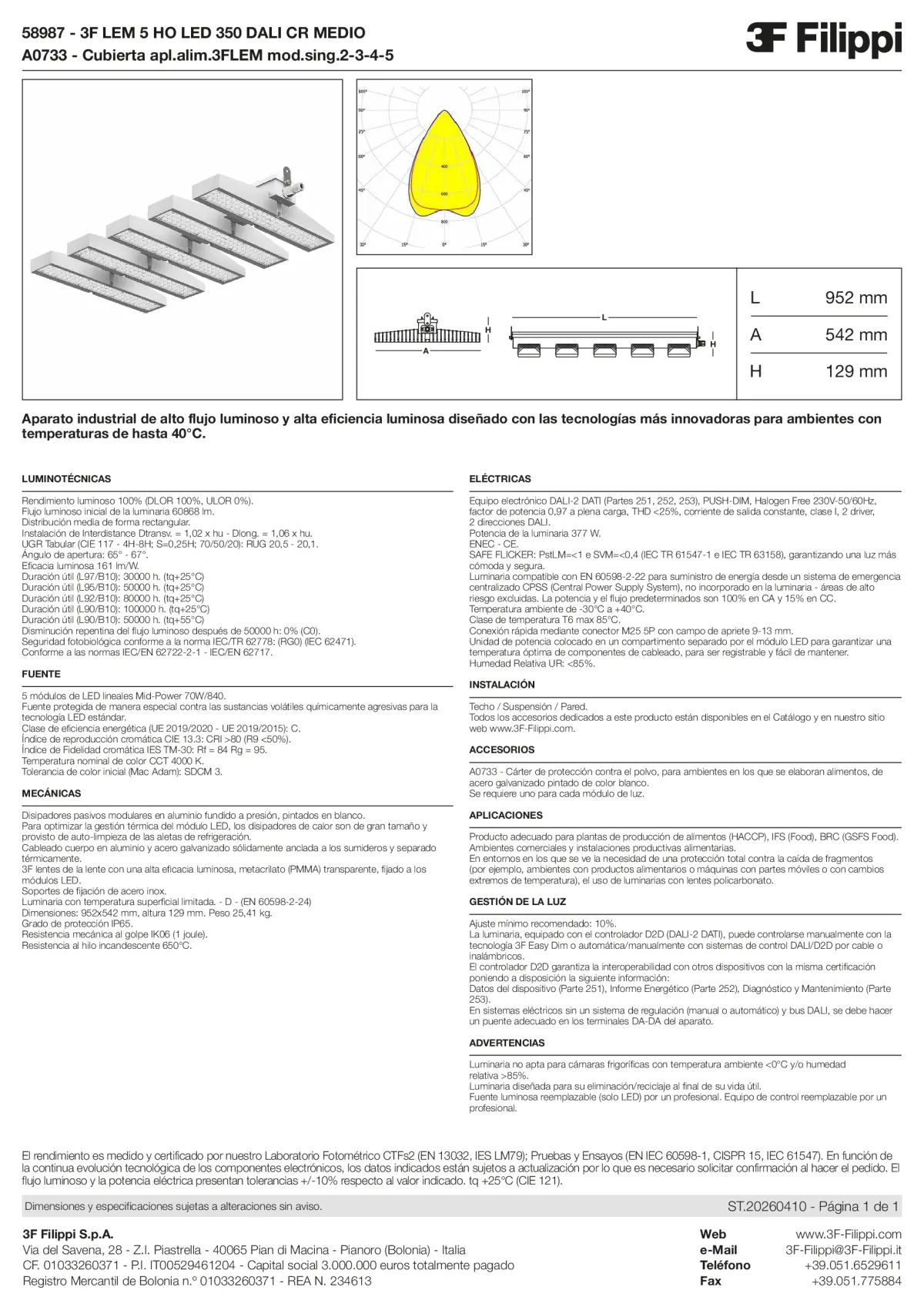 58987+A0733 - 3F LEM 5 HO LED 350 DALI CR MEDIO + FOOD - Datasheet - es