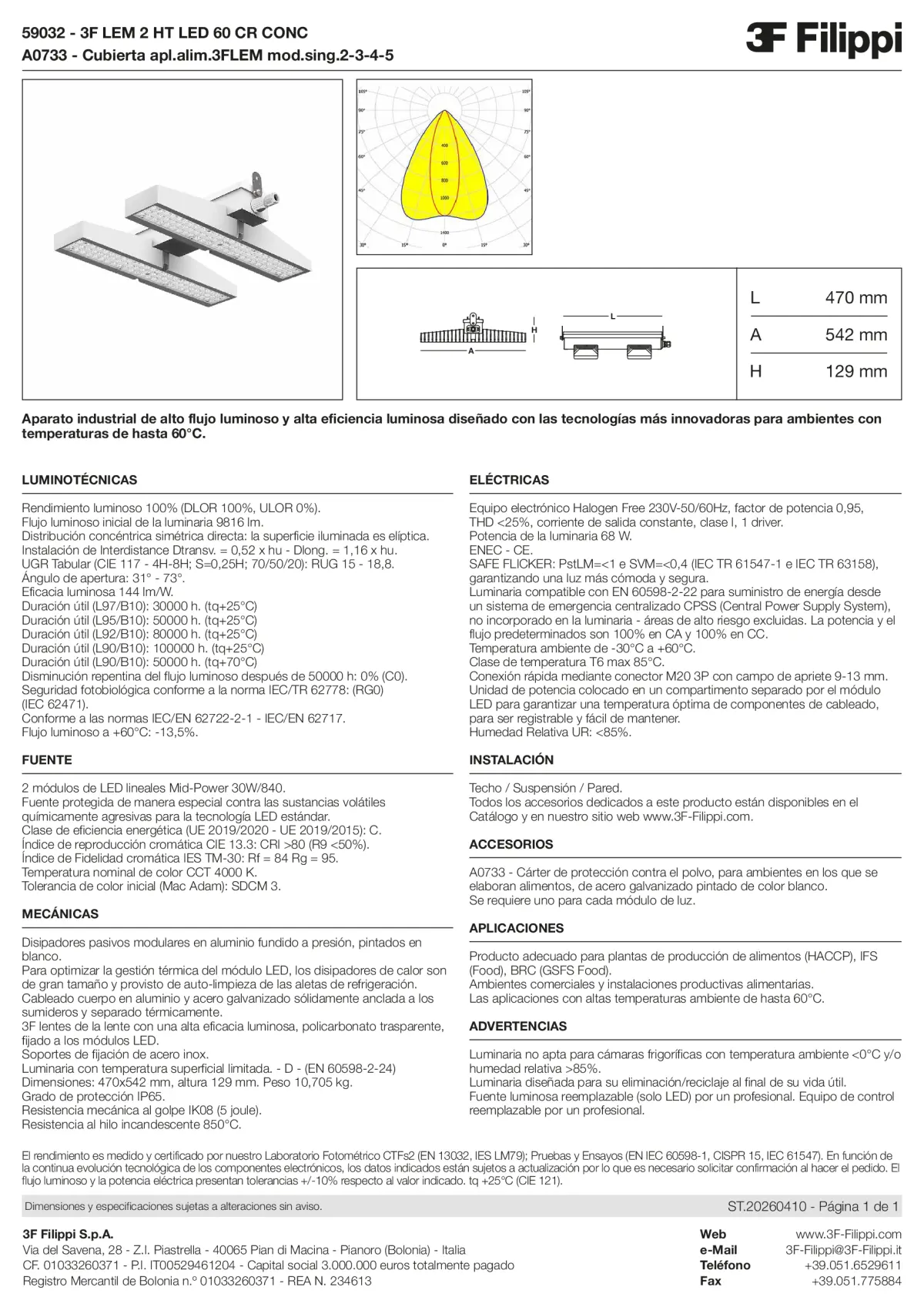 59032+A0733 - 3F LEM 2 HT LED 60 CR CONC + FOOD - Datasheet - es