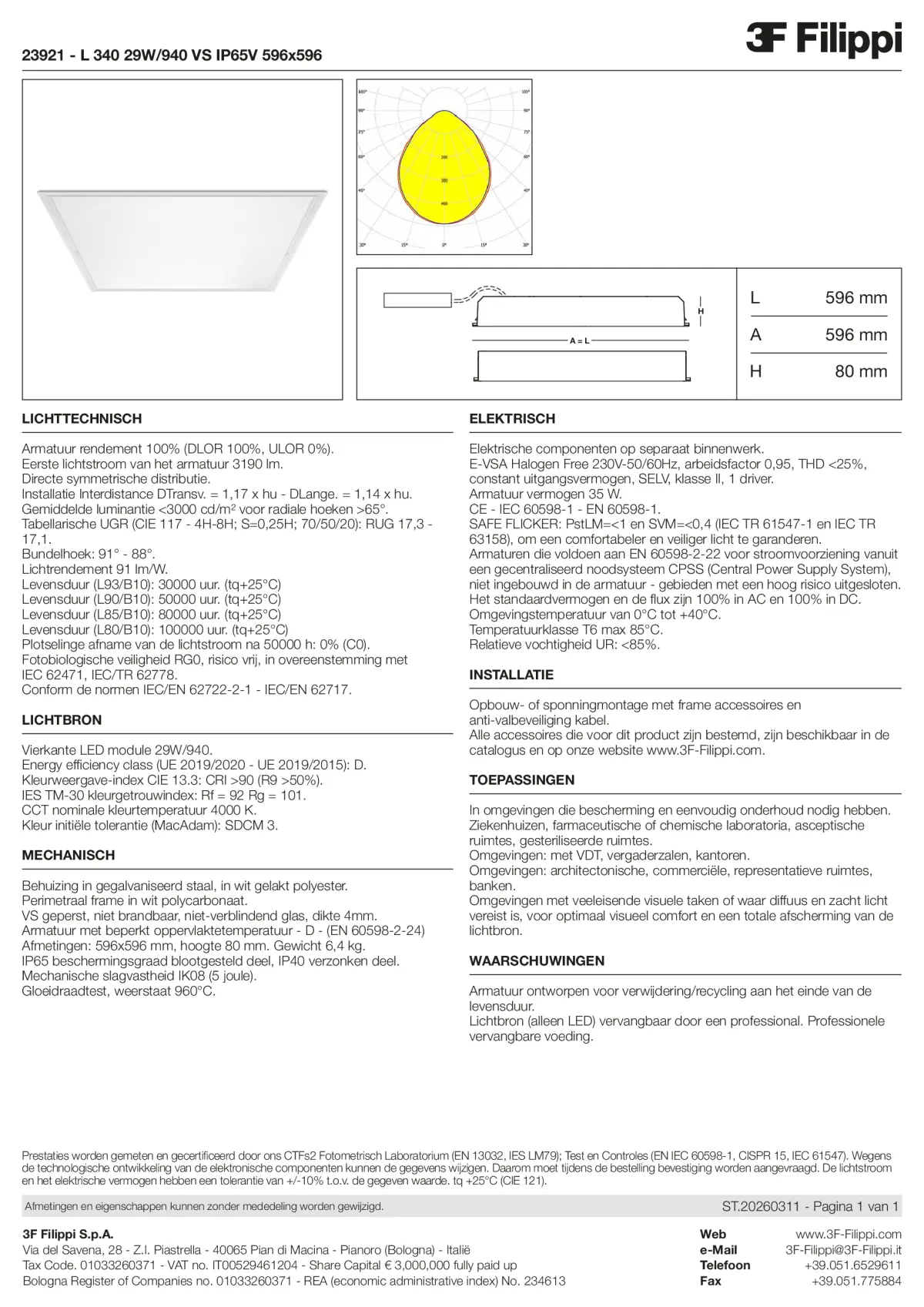 23921 - L 340 29W-940 VS IP65V 596x596 - Datasheet - nl