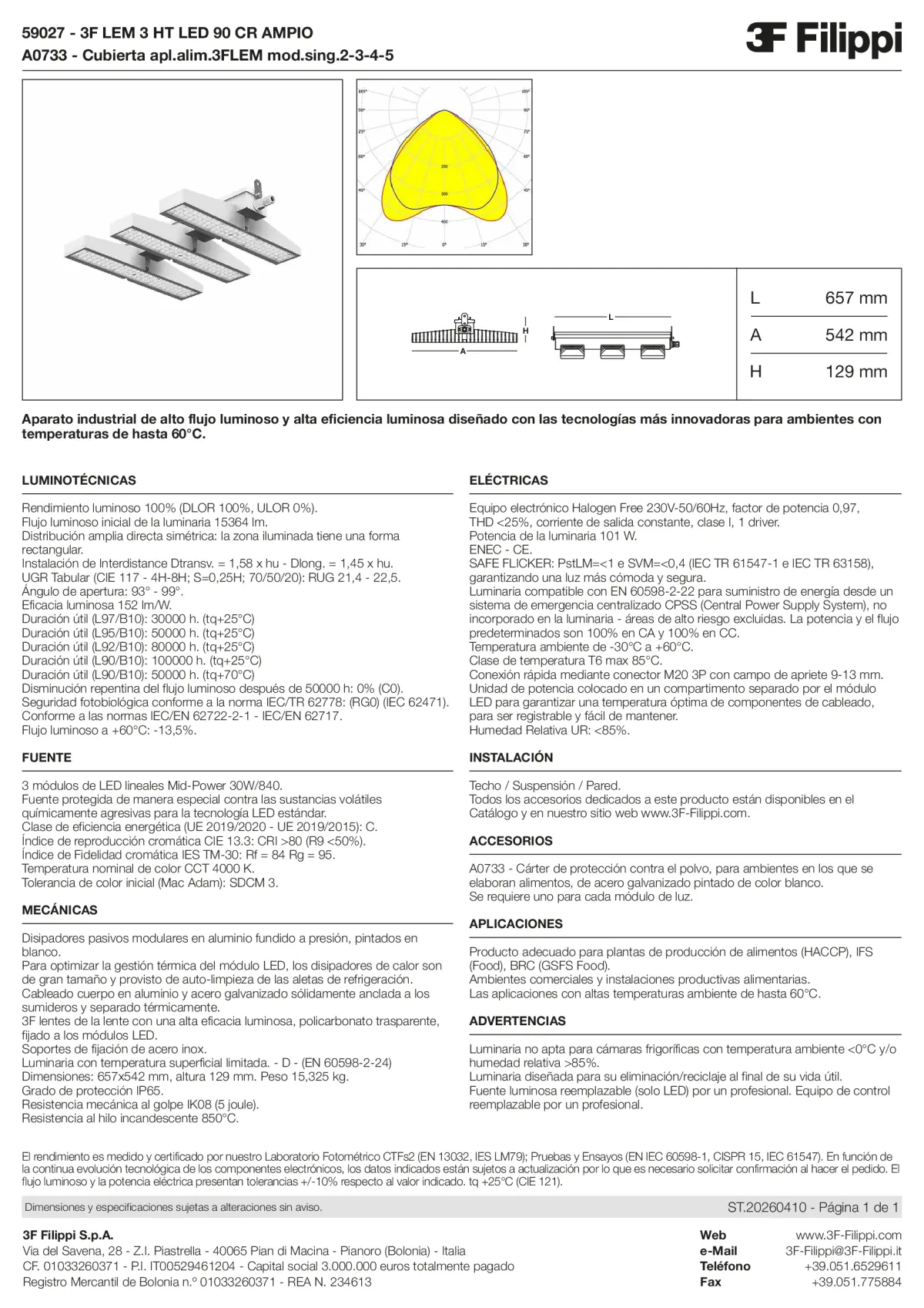 59027+A0733 - 3F LEM 3 HT LED 90 CR AMPIO + FOOD - Datasheet - es