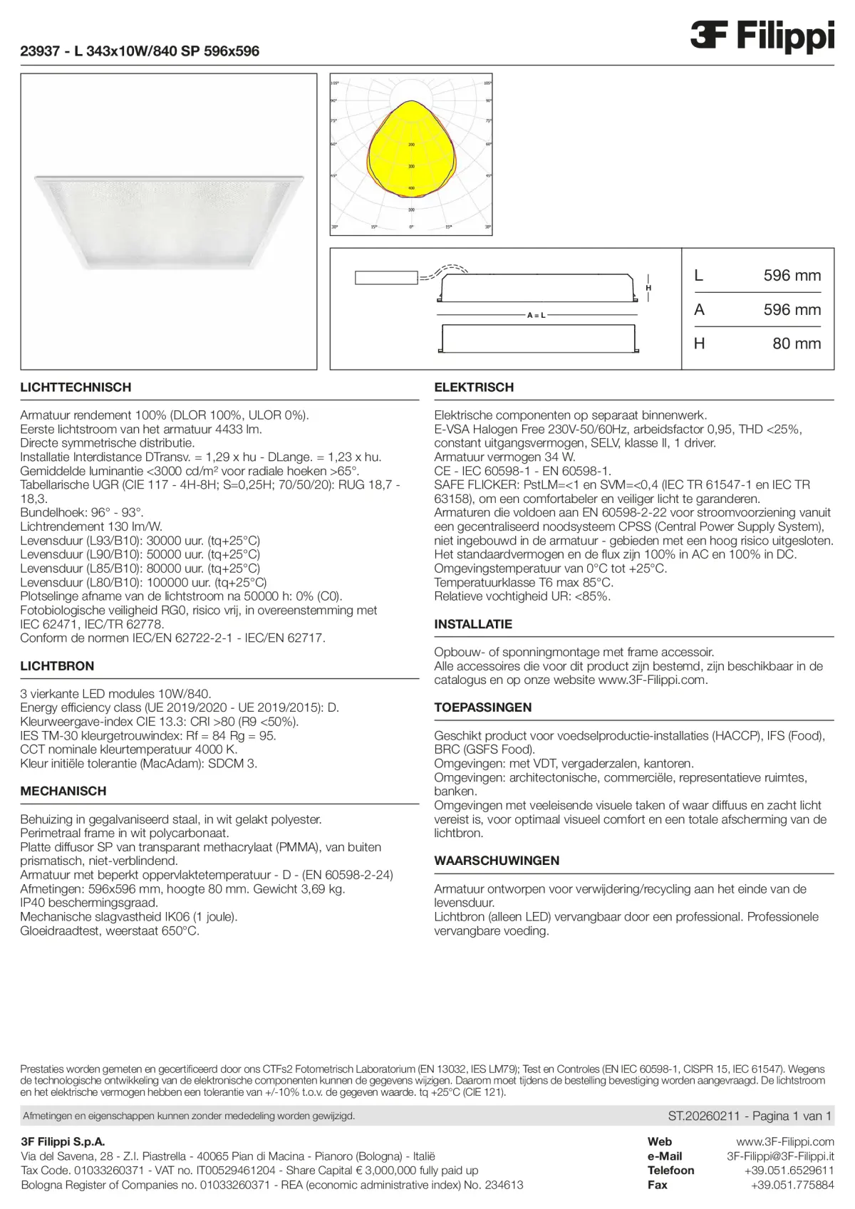 23937 - L 343x10W-840 SP 596x596 - Datasheet - nl