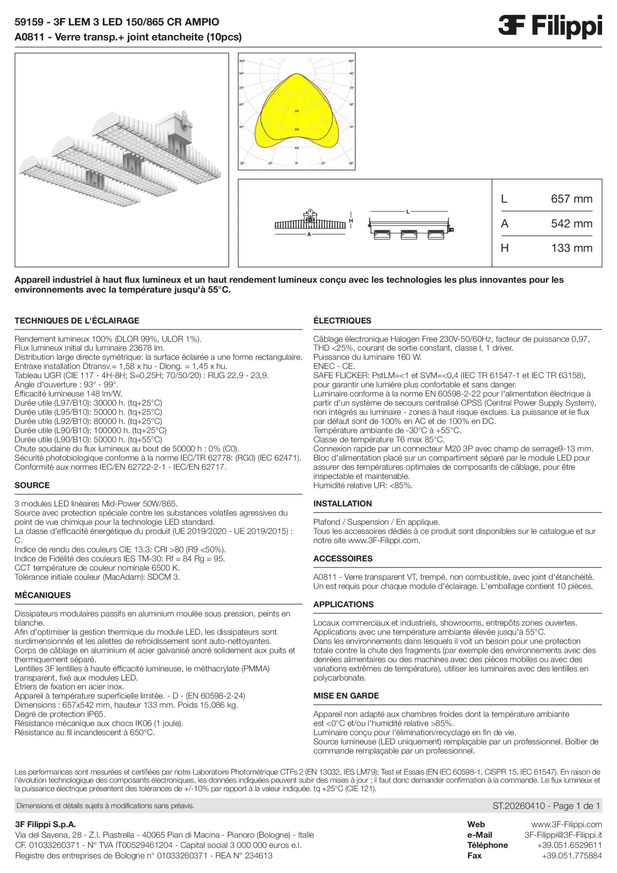 59159+A0811 - 3F LEM 3 LED 150-865 CR AMPIO + VT - Datasheet - fr