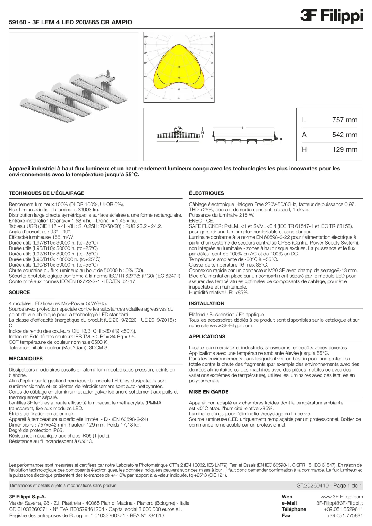 59160 - 3F LEM 4 LED 200-865 CR AMPIO - Datasheet - fr