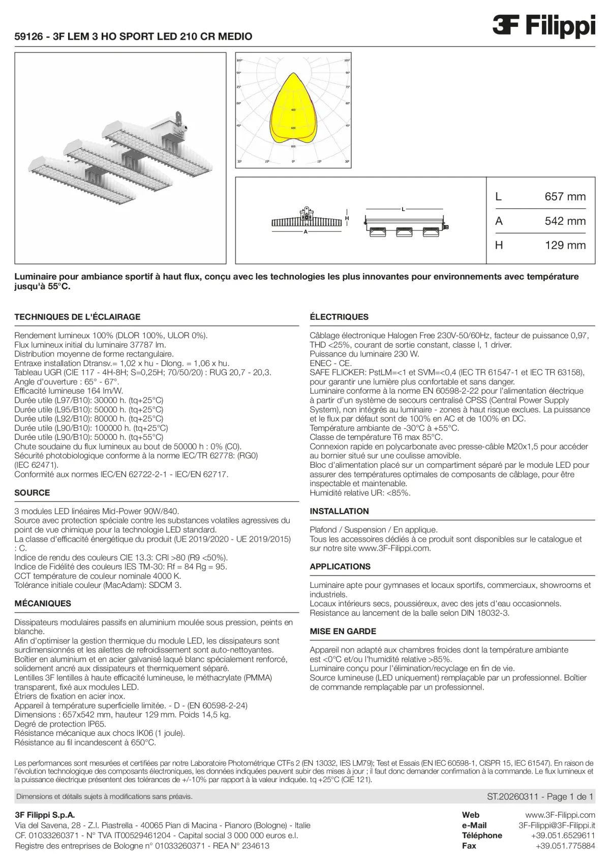 59126 - 3F LEM 3 HO SPORT LED 210 CR MEDIO - Datasheet - fr
