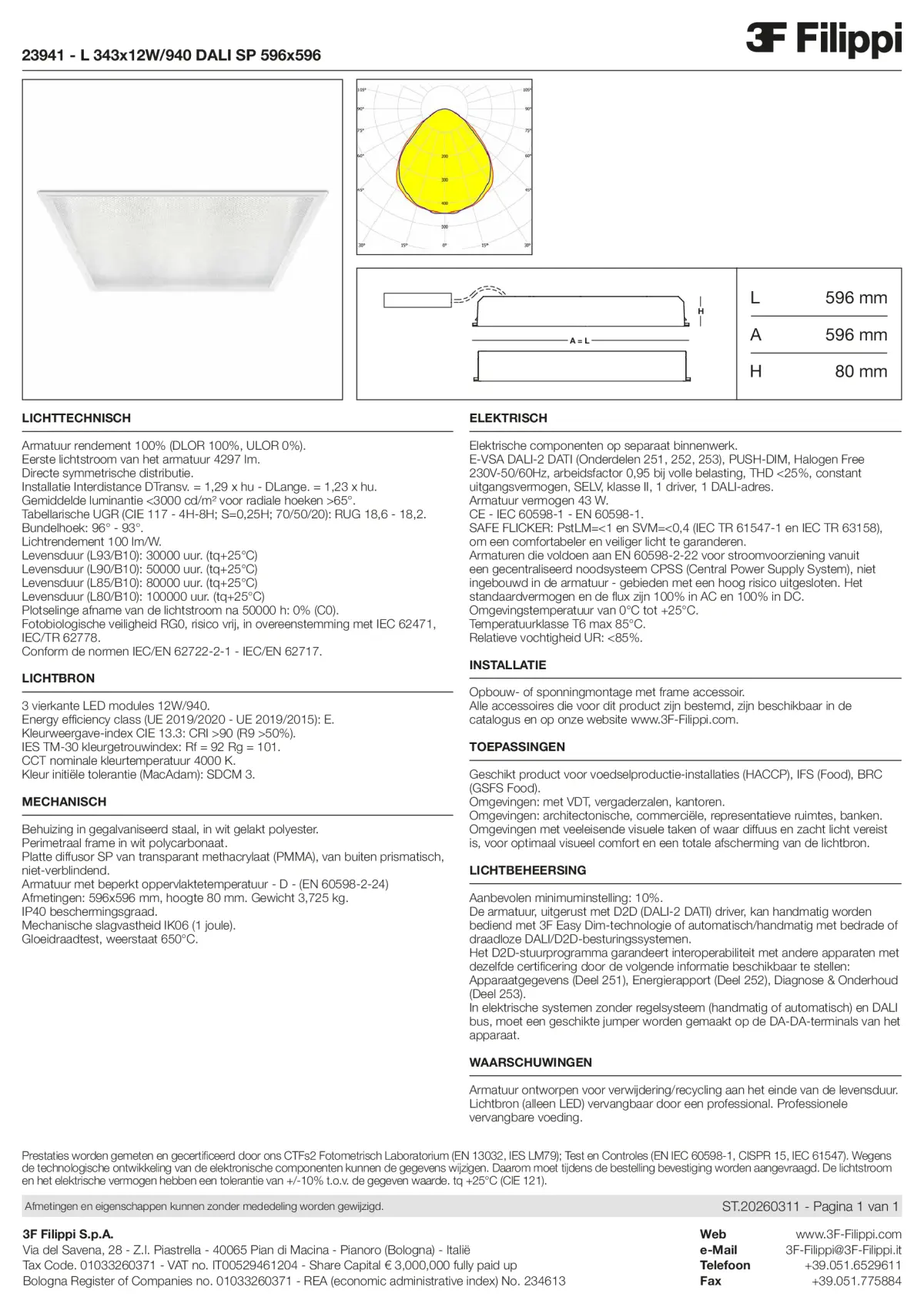 23941 - L 343x12W-940 DALI SP 596x596 - Datasheet - nl