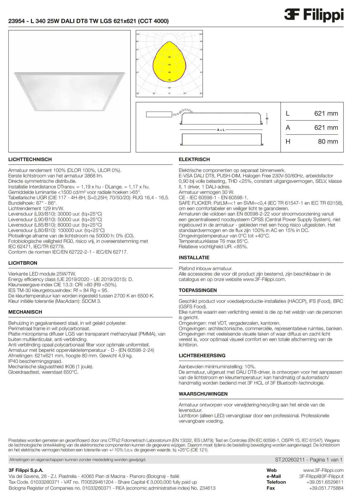 23954 - L 340 25W DALI DT8 TW LGS 621x621 (CCT 4000) - Datasheet - nl