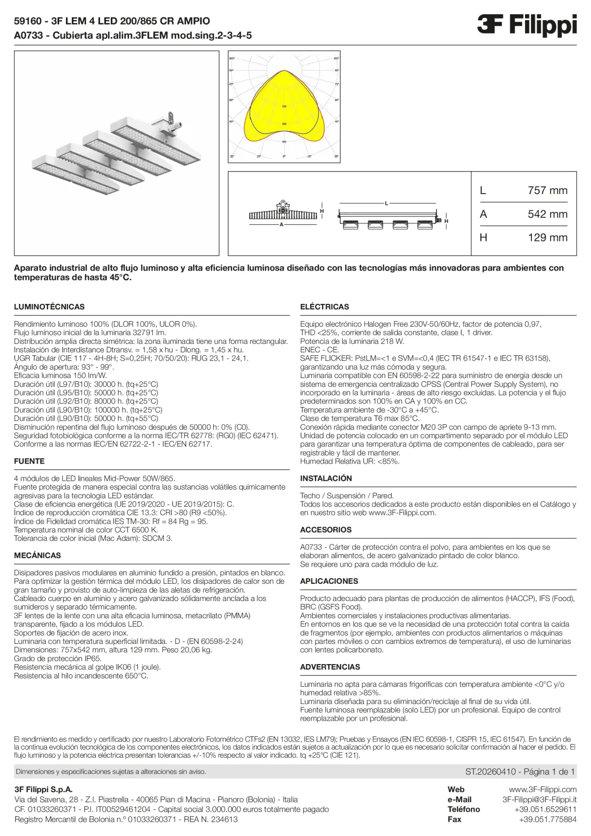 59160+A0733 - 3F LEM 4 LED 200-865 CR AMPIO + FOOD - Datasheet - es