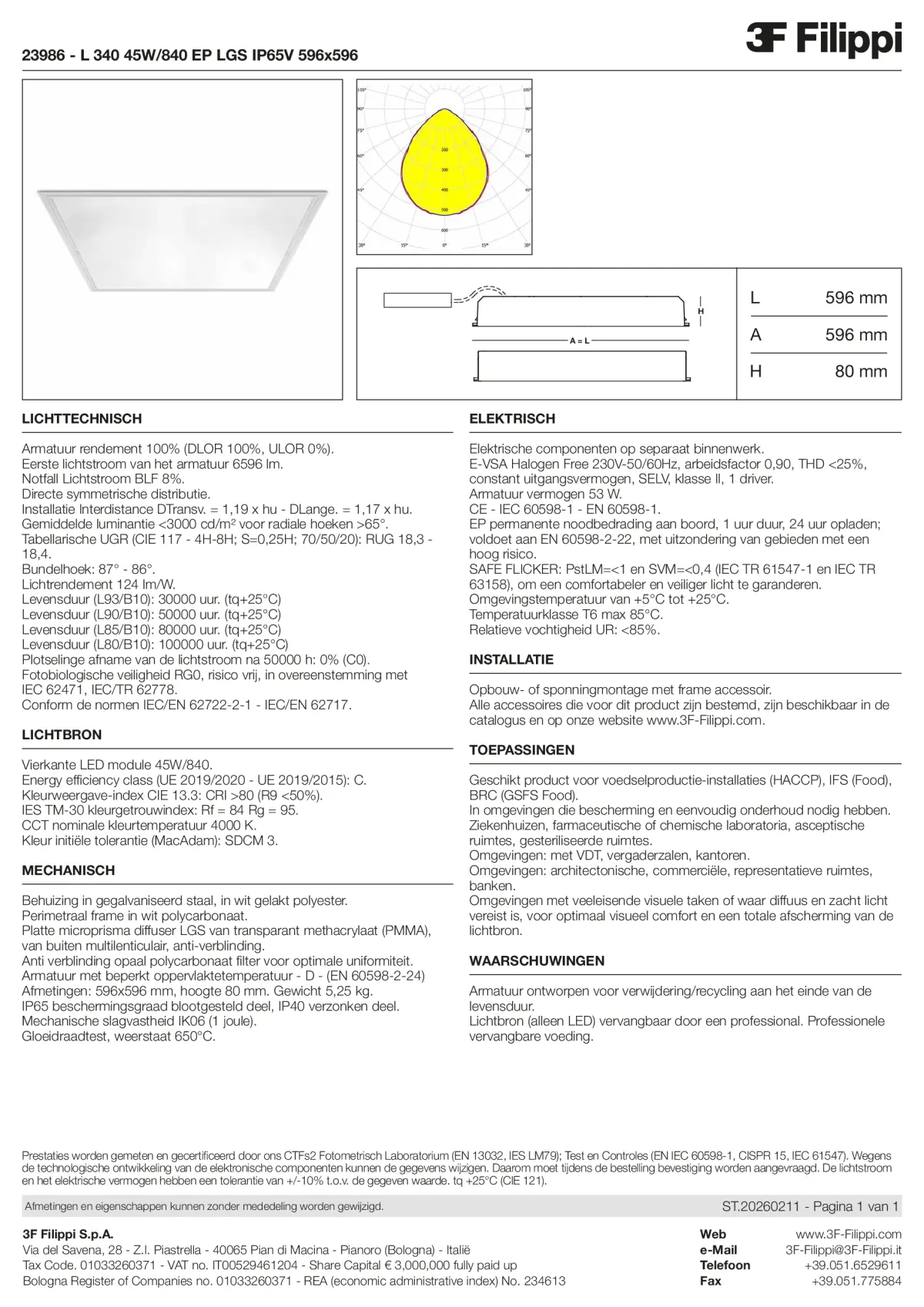 23986 - L 340 45W-840 EP LGS IP65V 596x596 - Datasheet - nl