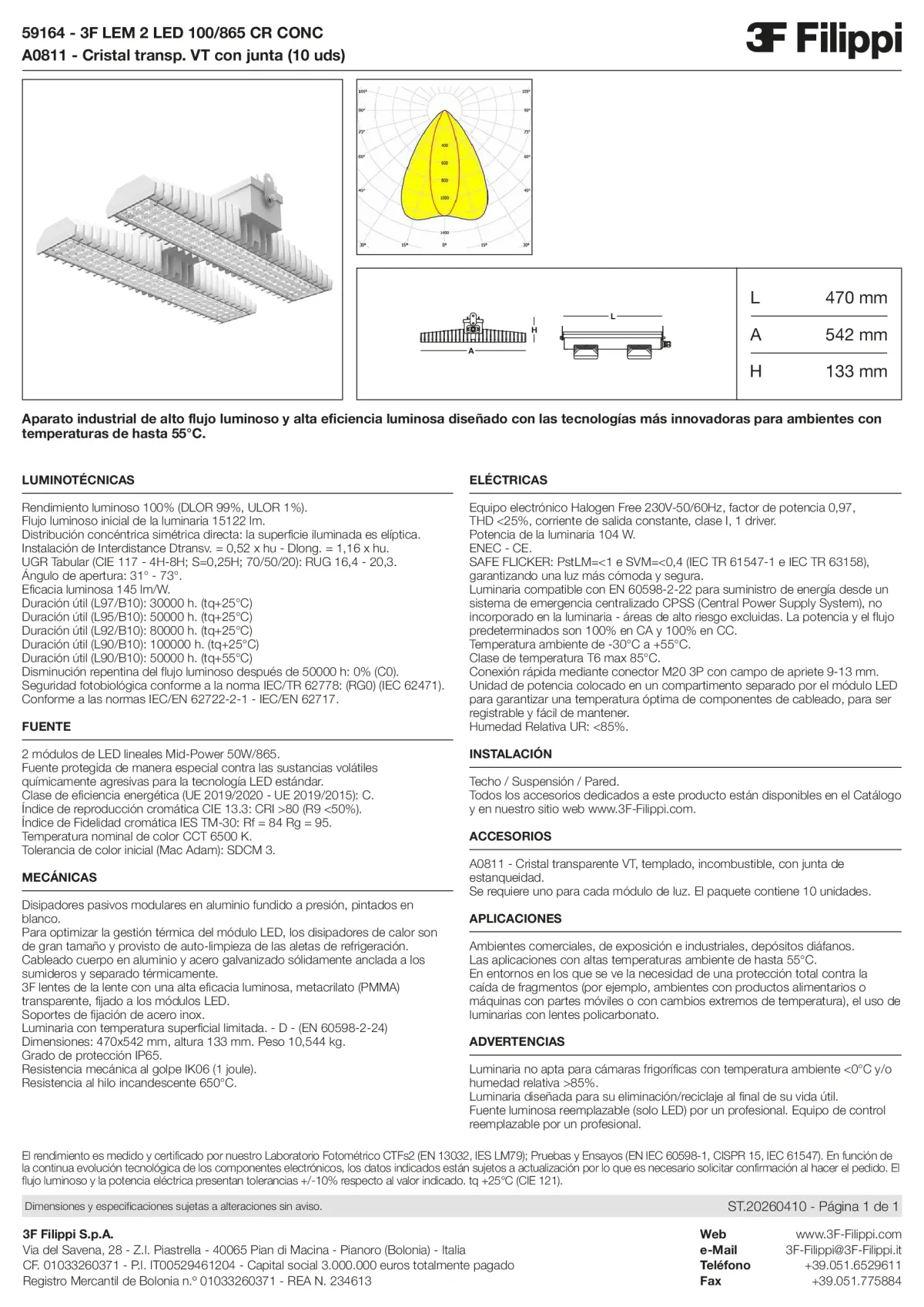 59164+A0811 - 3F LEM 2 LED 100-865 CR CONC + VT - Datasheet - es